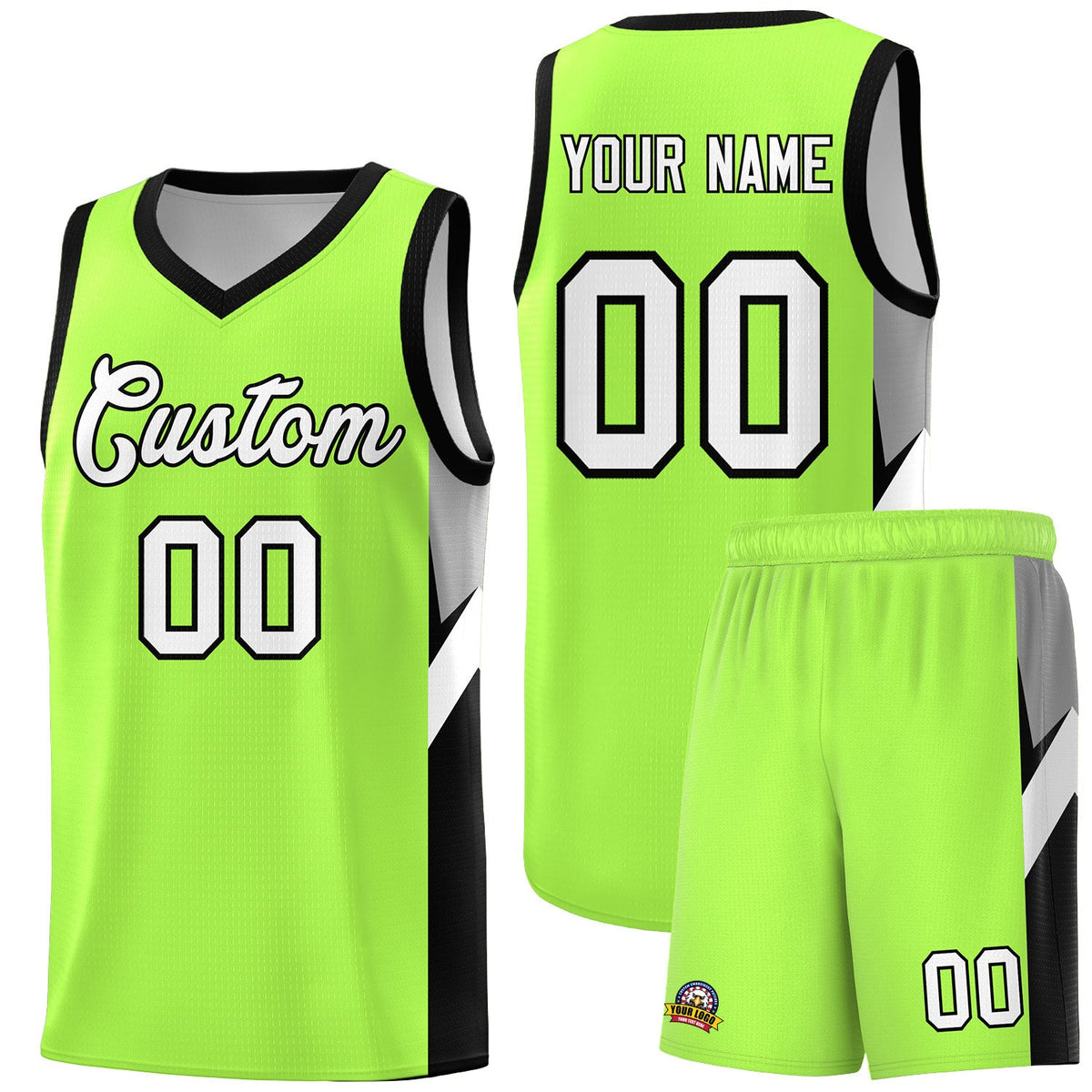 Custom Fluorescent Green Black Side Design Sets Sports Uniform Basketball Jersey