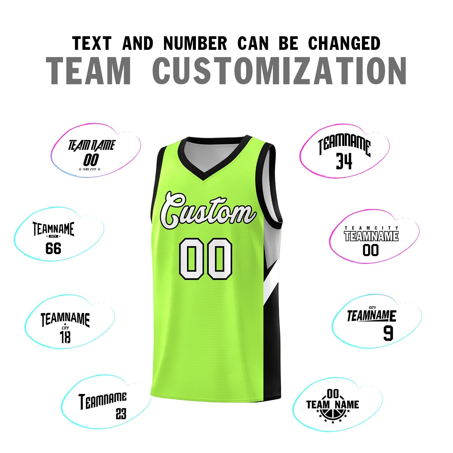 Custom Fluorescent Green Black Side Design Sets Sports Uniform Basketball Jersey