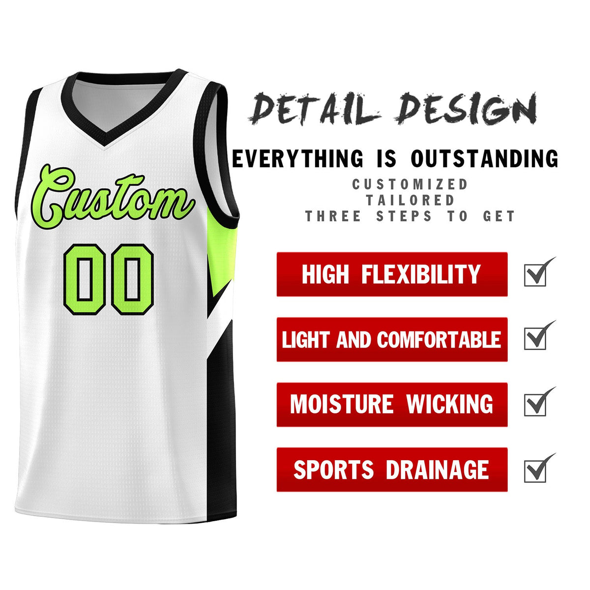 Custom White Black Side Design Sets Sports Uniform Basketball Jersey