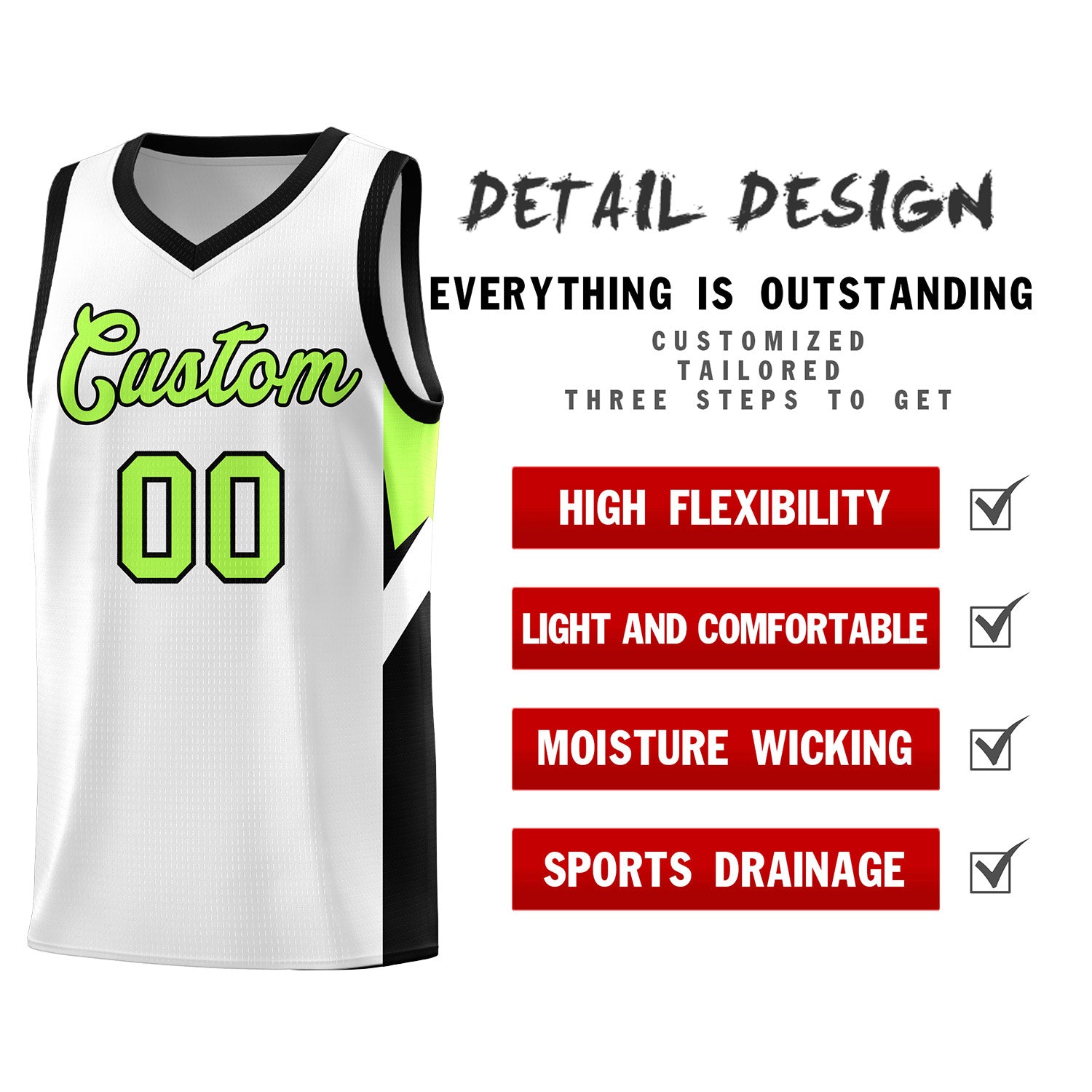 Custom White Black Side Design Sets Sports Uniform Basketball Jersey