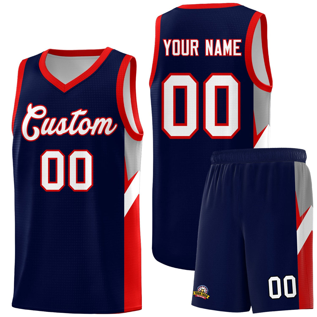Custom Navy Red Side Design Sets Sports Uniform Basketball Jersey