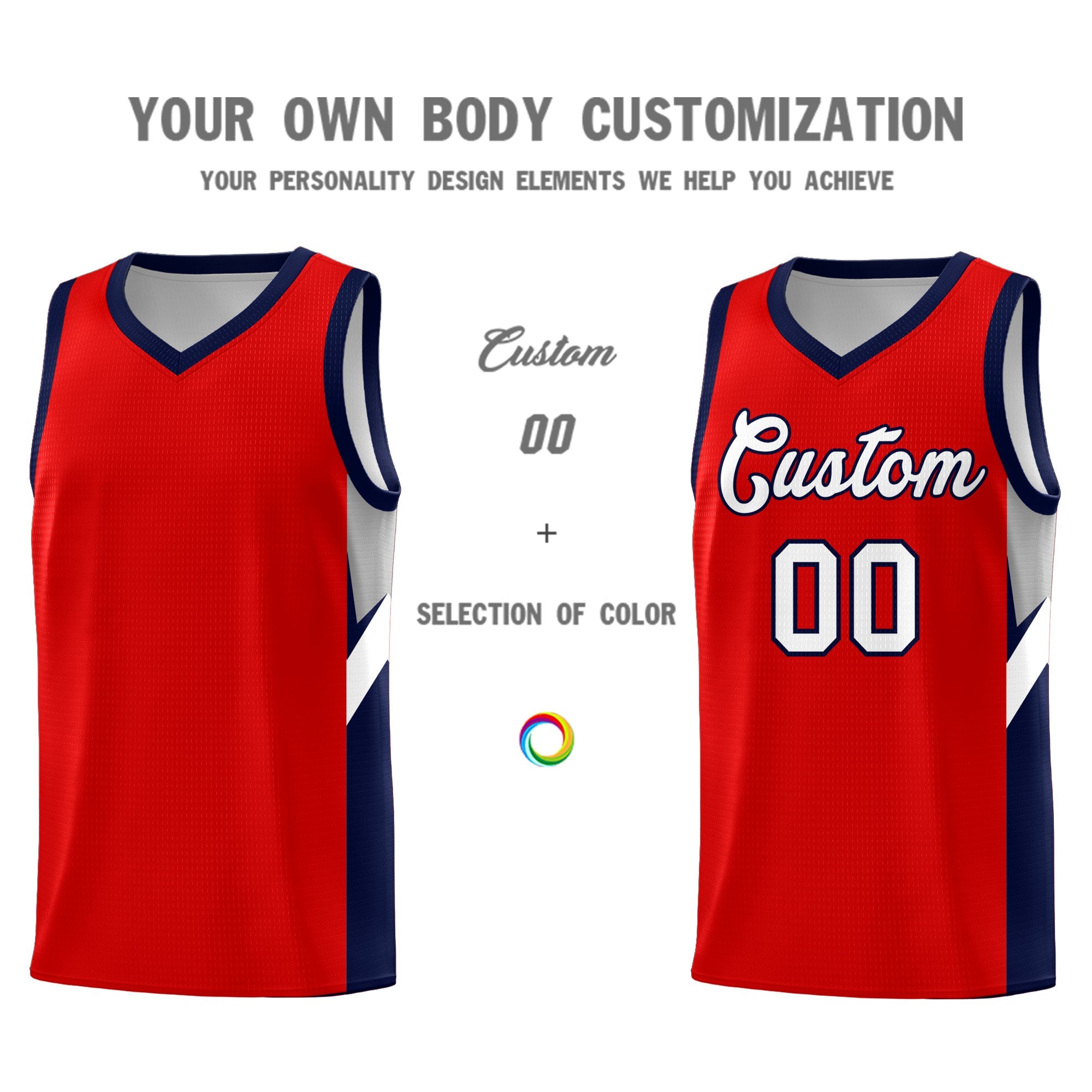 Custom Red Navy Side Design Sets Sports Uniform Basketball Jersey