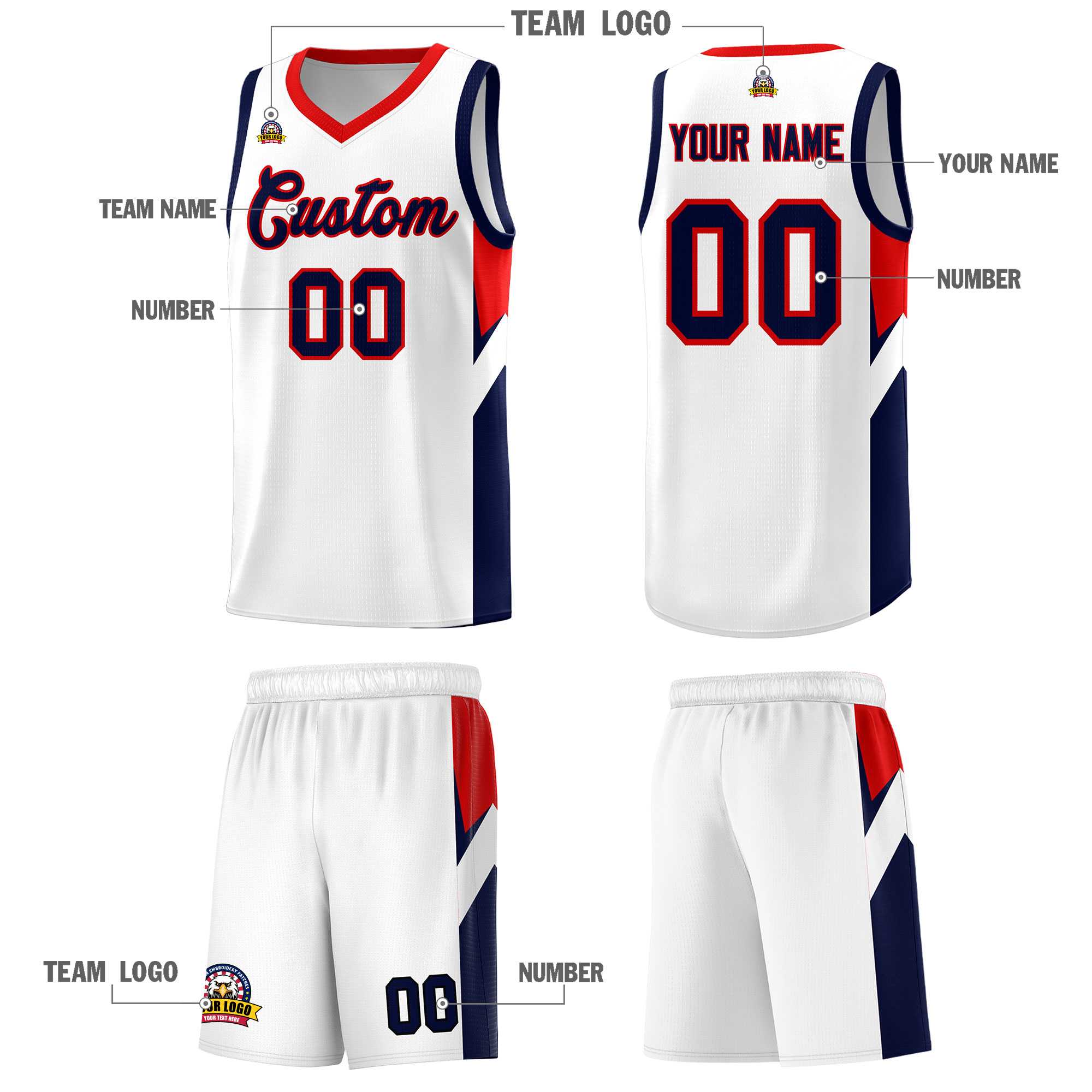 Custom White Red Side Design Sets Sports Uniform Basketball Jersey