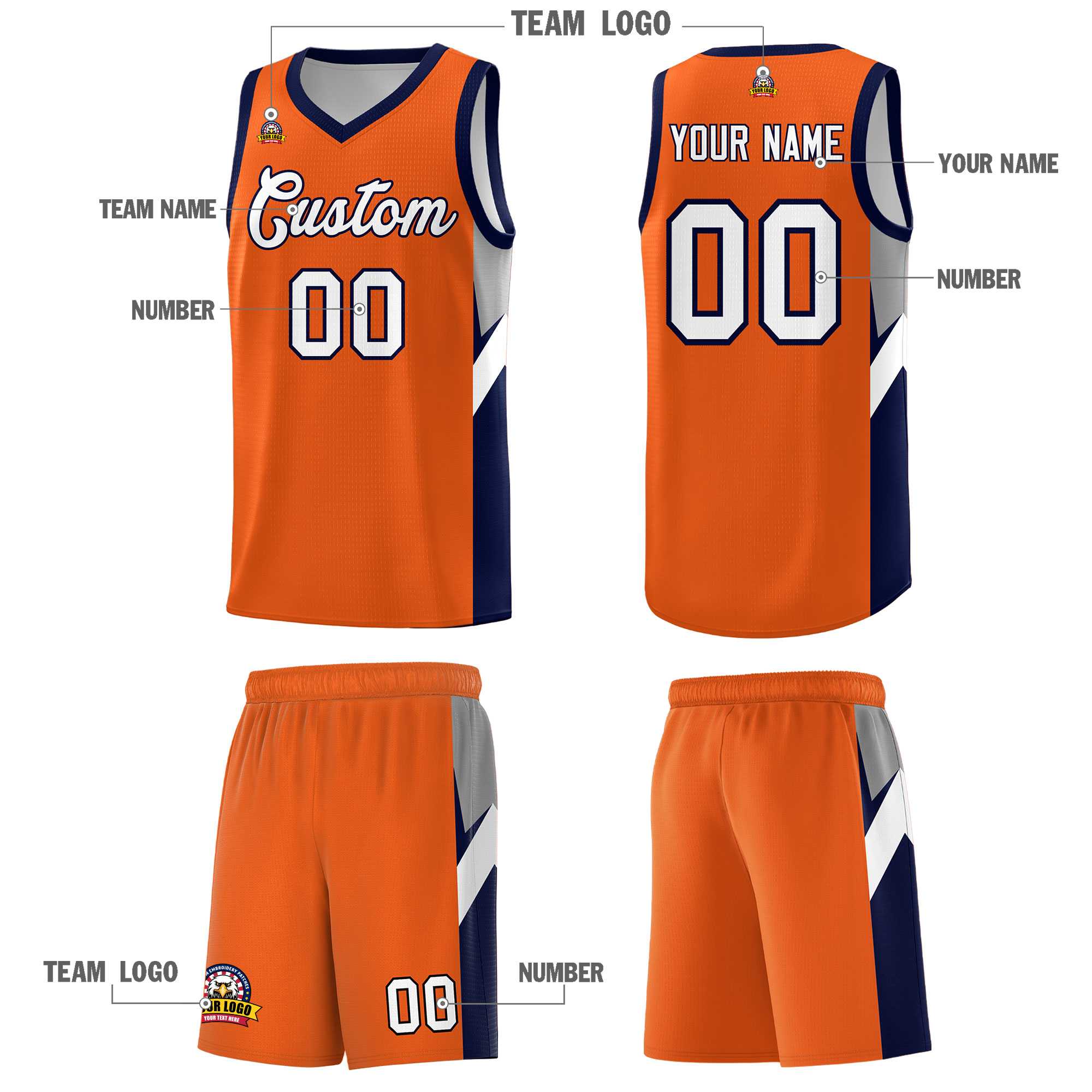 Custom Orange Navy Side Design Sets Sports Uniform Basketball Jersey