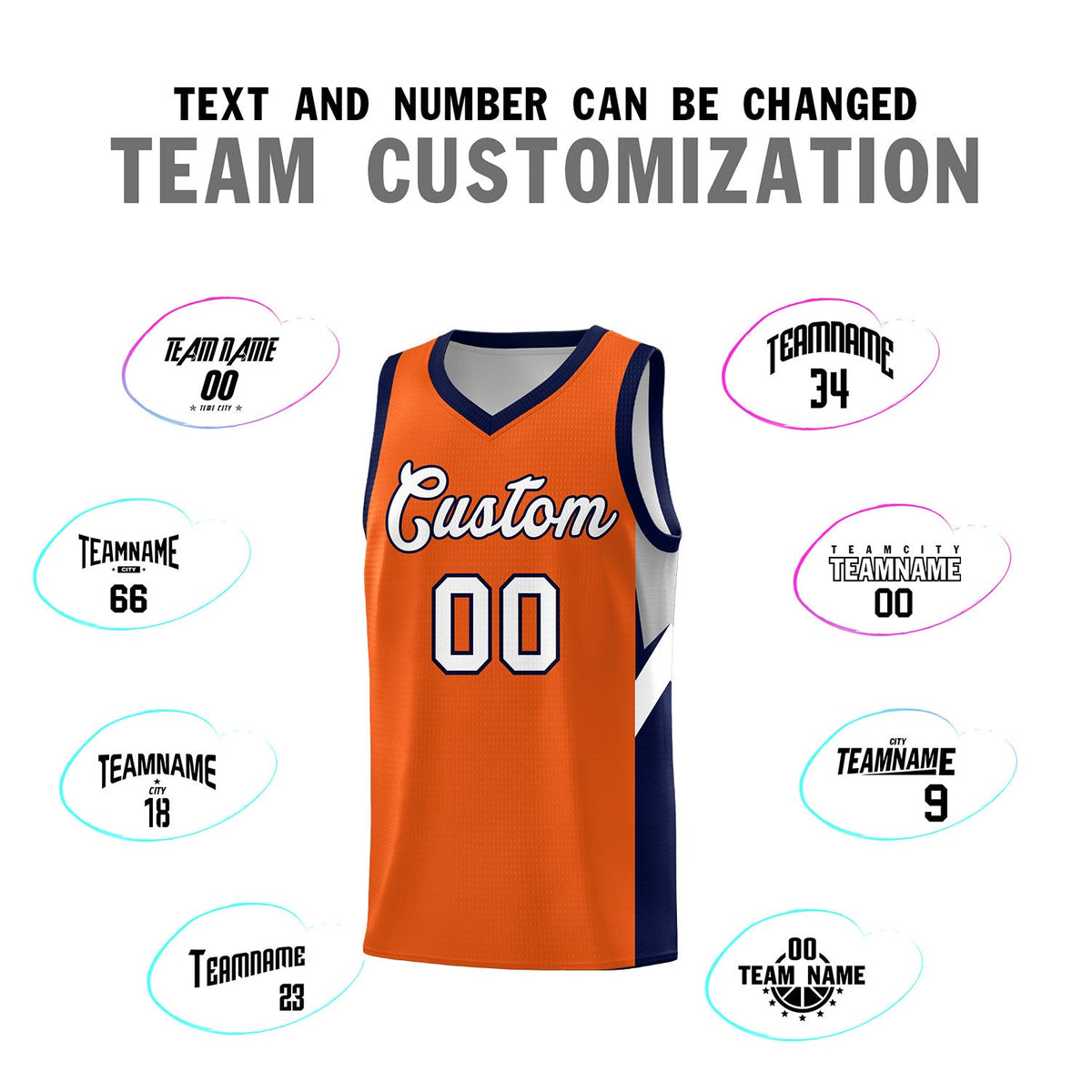 Custom Orange Navy Side Design Sets Sports Uniform Basketball Jersey