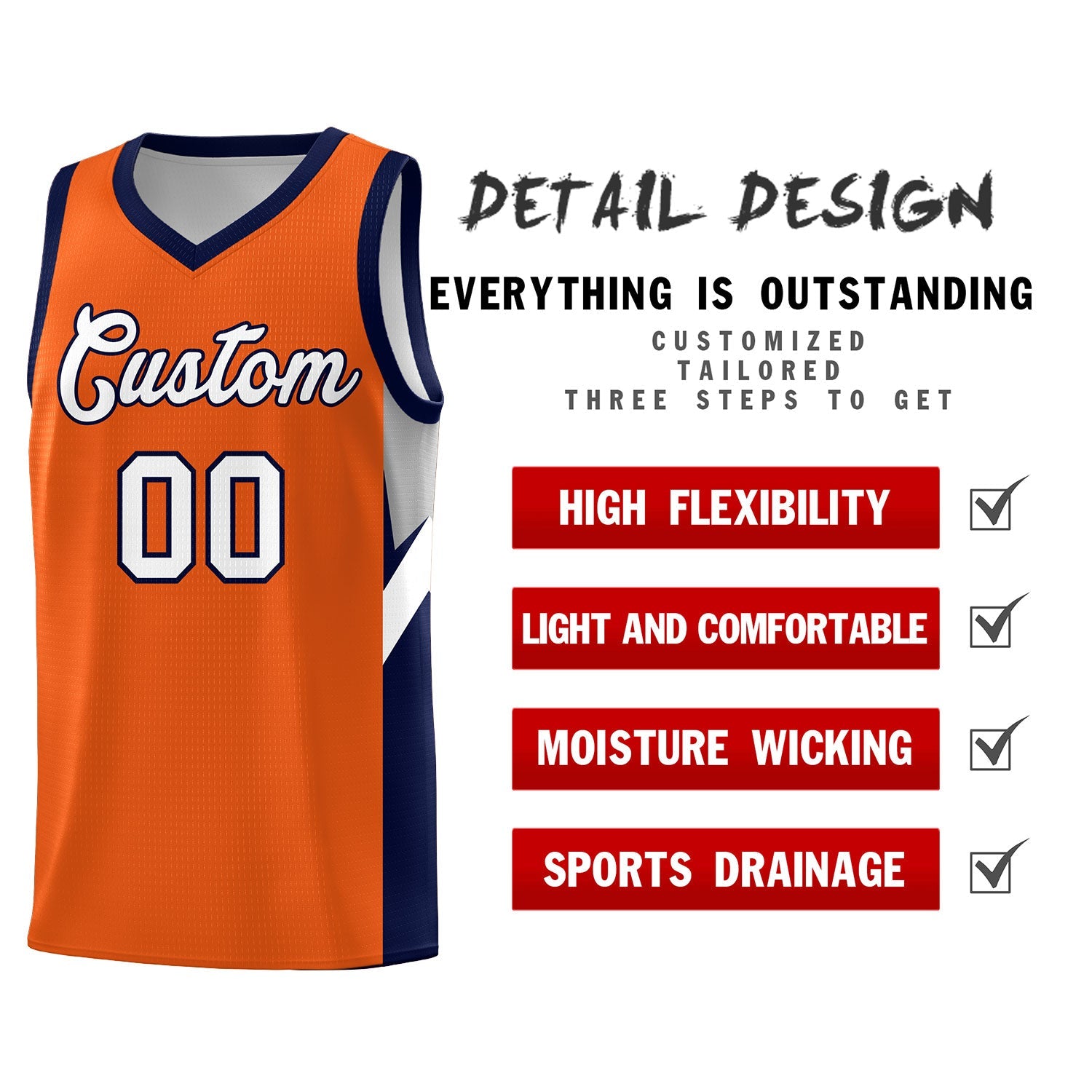 Custom Orange Navy Side Design Sets Sports Uniform Basketball Jersey