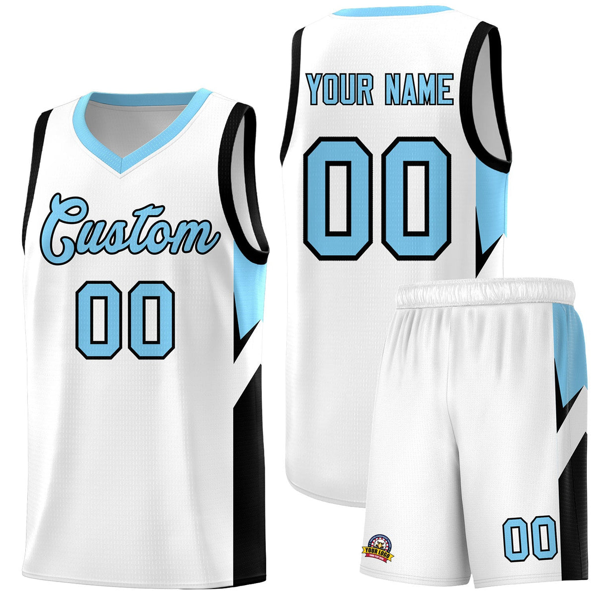 Custom White Light Blue Side Design Sets Sports Uniform Basketball Jersey