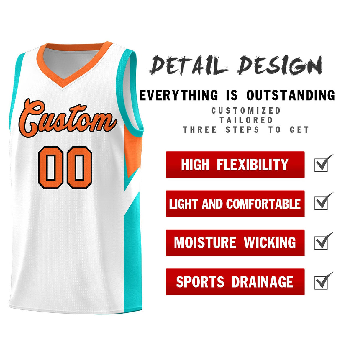 Custom White Orange Side Design Sets Sports Uniform Basketball Jersey