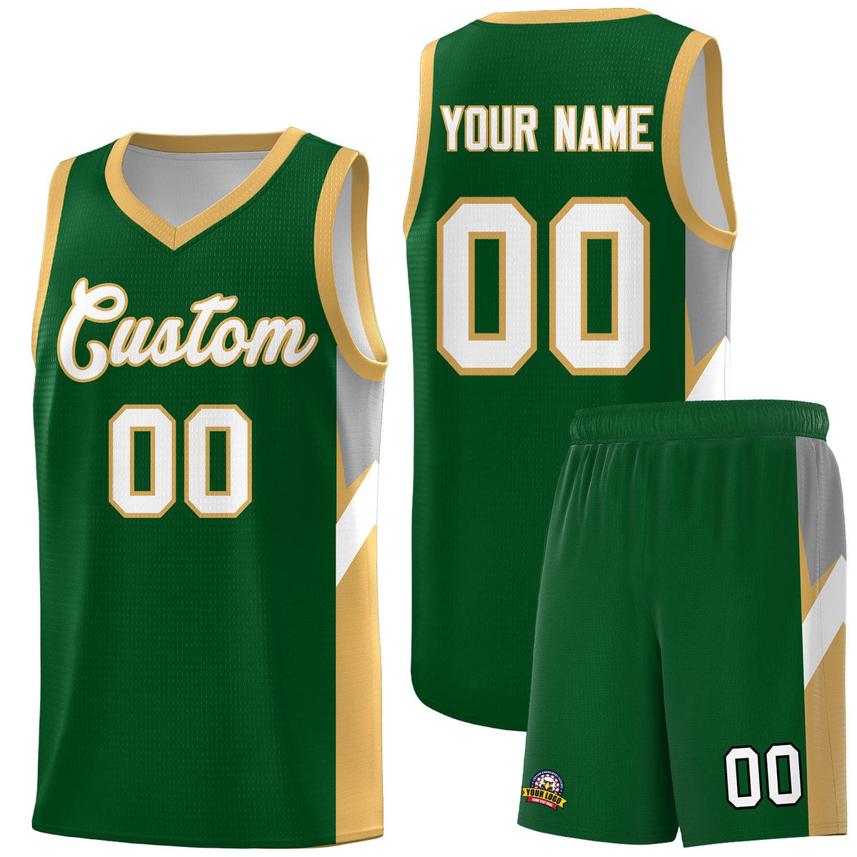 Custom Green Buckskin Brown Side Design Sets Sports Uniform Basketball Jersey