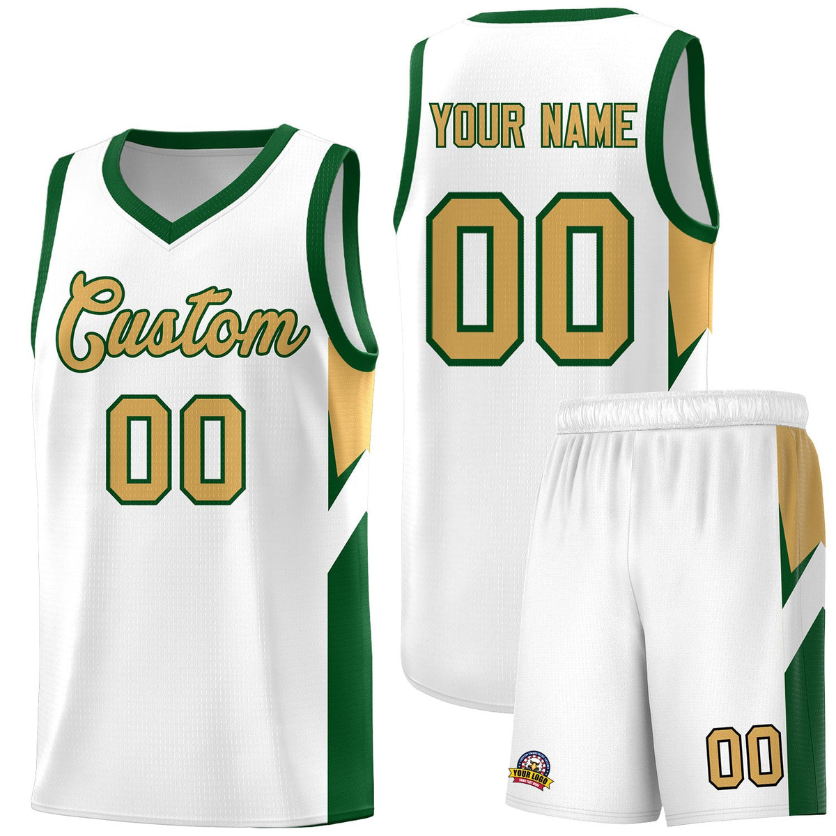 Custom White Green Side Design Sets Sports Uniform Basketball Jersey