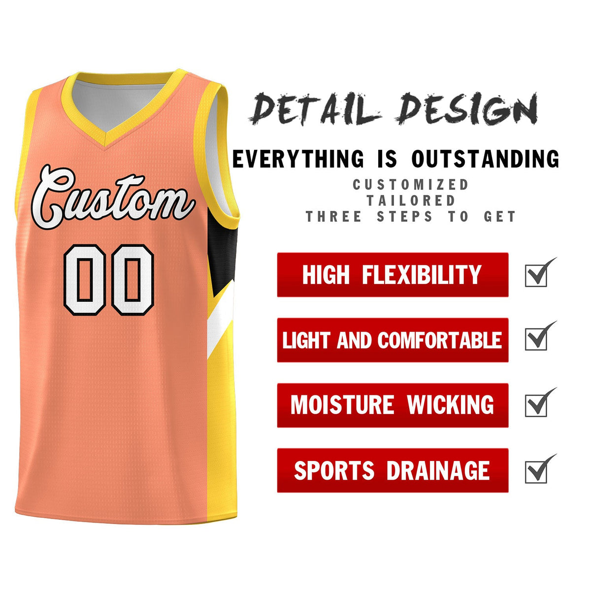 Custom Orange Gold Side Design Sets Sports Uniform Basketball Jersey