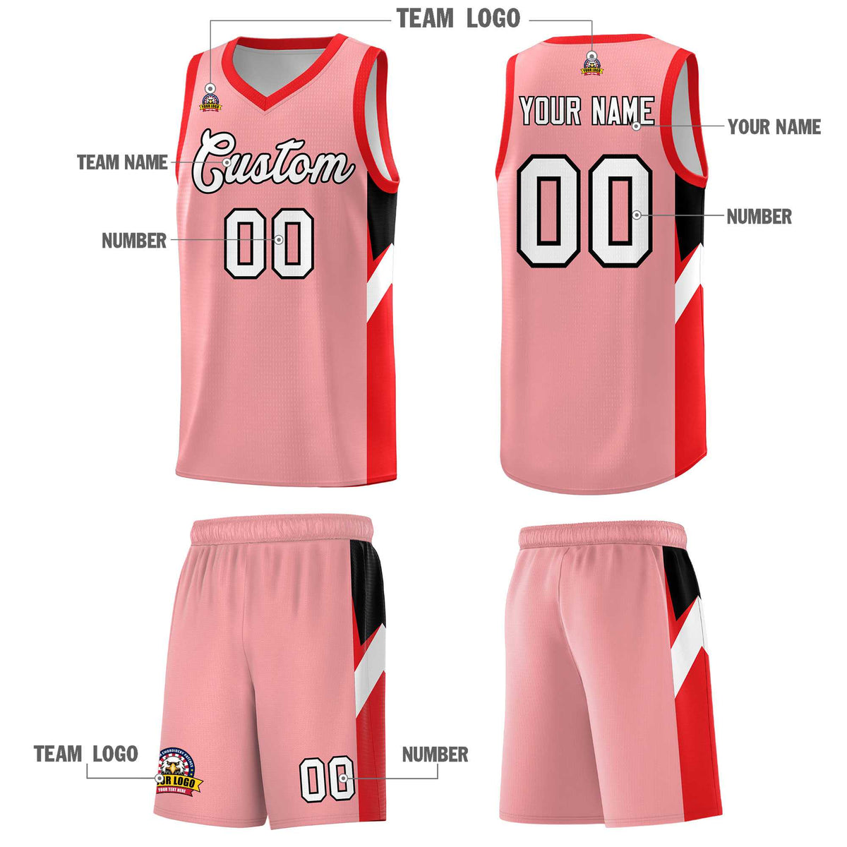 Custom Light Pink Red Side Design Sets Sports Uniform Basketball Jersey