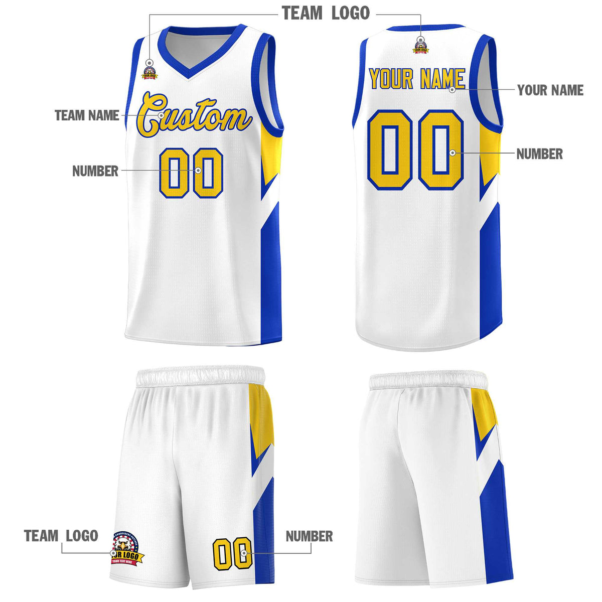 Custom White Royal Side Design Sets Sports Uniform Basketball Jersey