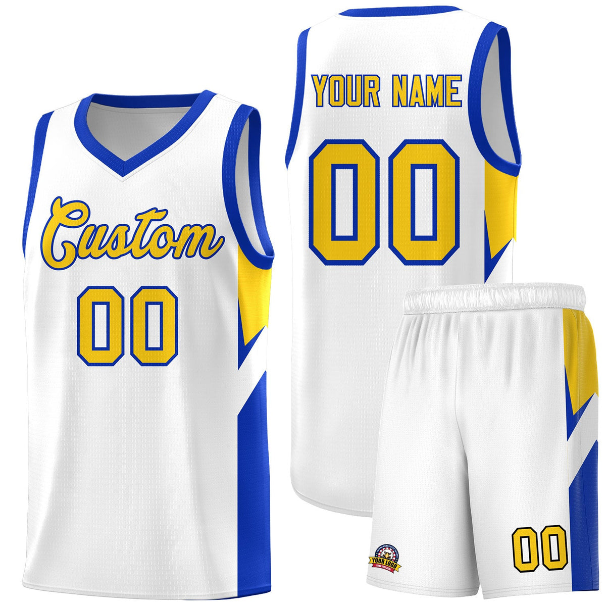 Custom White Royal Side Design Sets Sports Uniform Basketball Jersey