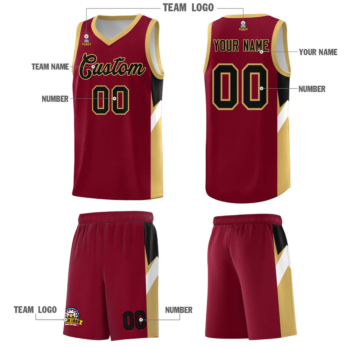 Custom Crimson Old Gold Side Design Sets Sports Uniform Basketball Jersey