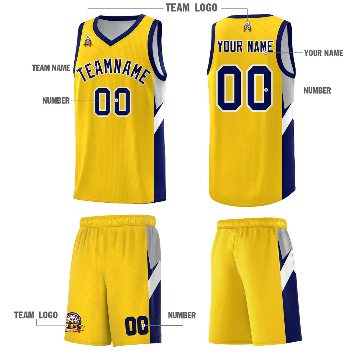 Custom Gold Navy Side Design Sets Sports Uniform Basketball Jersey