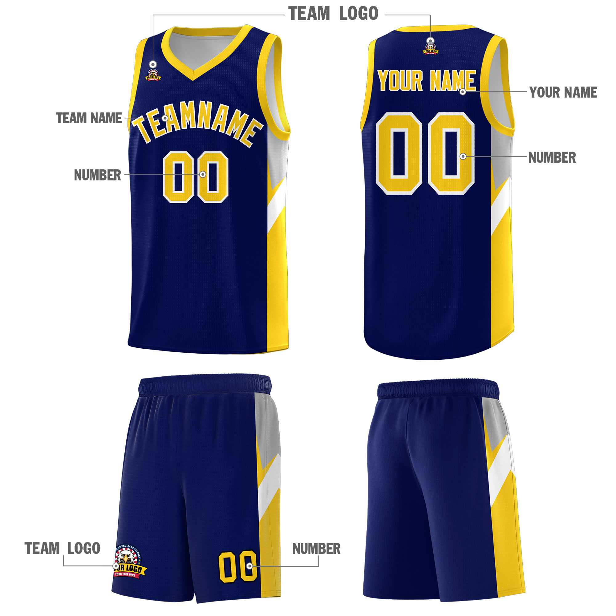 Custom Navy Gold Side Design Sets Sports Uniform Basketball Jersey