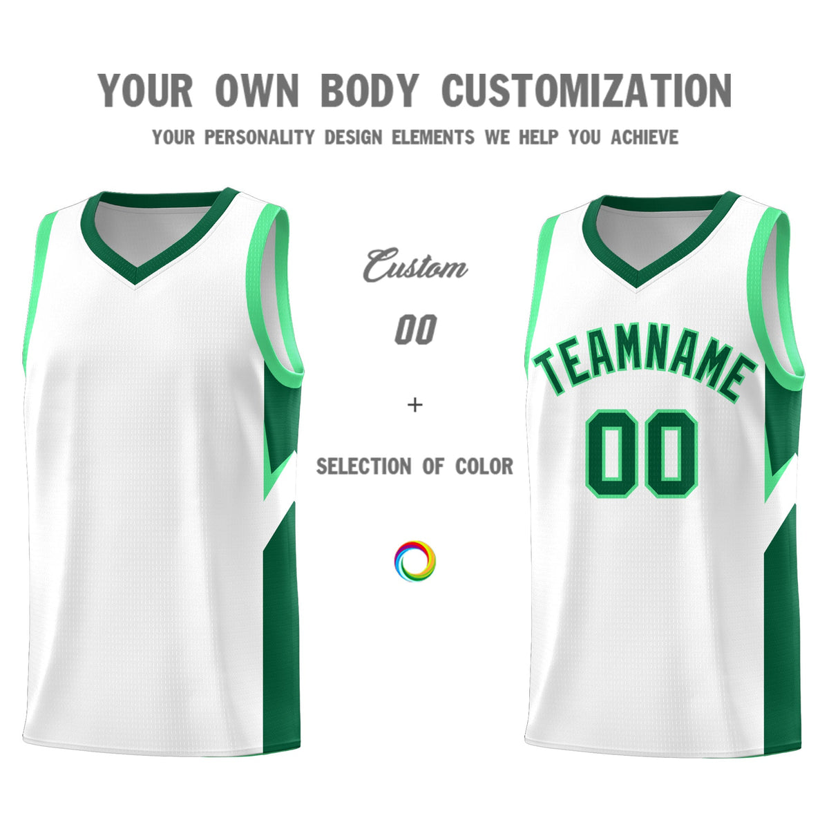 Custom White Kelly Green Side Design Sets Sports Uniform Basketball Jersey