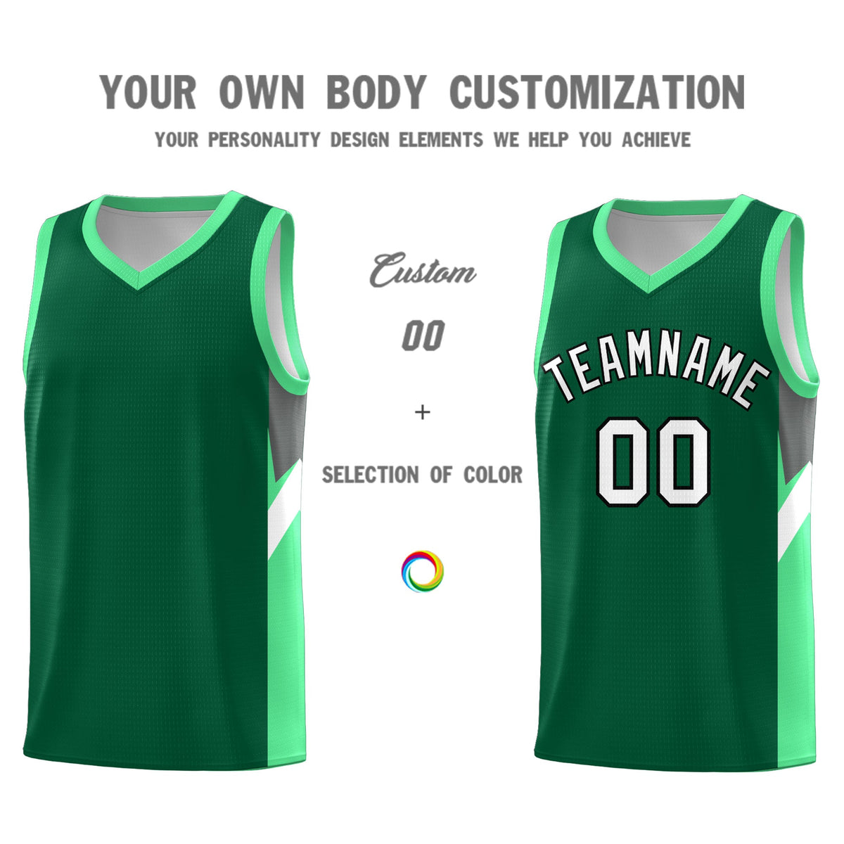 Custom Kelly Green Bright Green Side Design Sets Sports Uniform Basketball Jersey