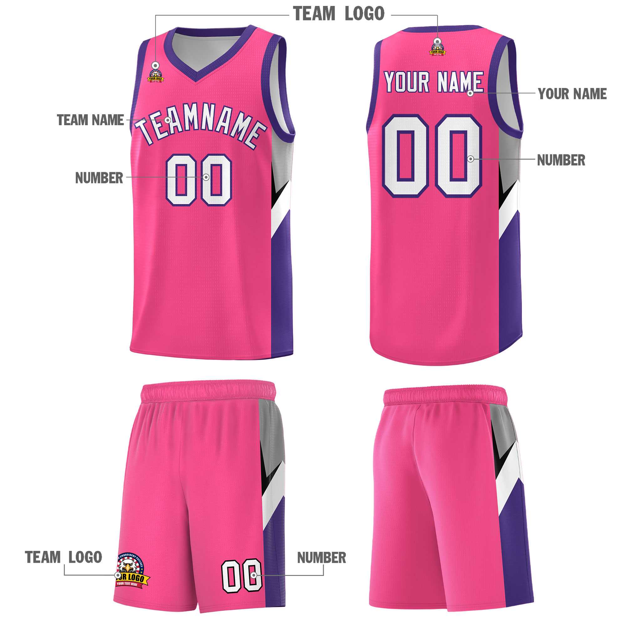 Custom Pink Purple Side Design Sets Sports Uniform Basketball Jersey