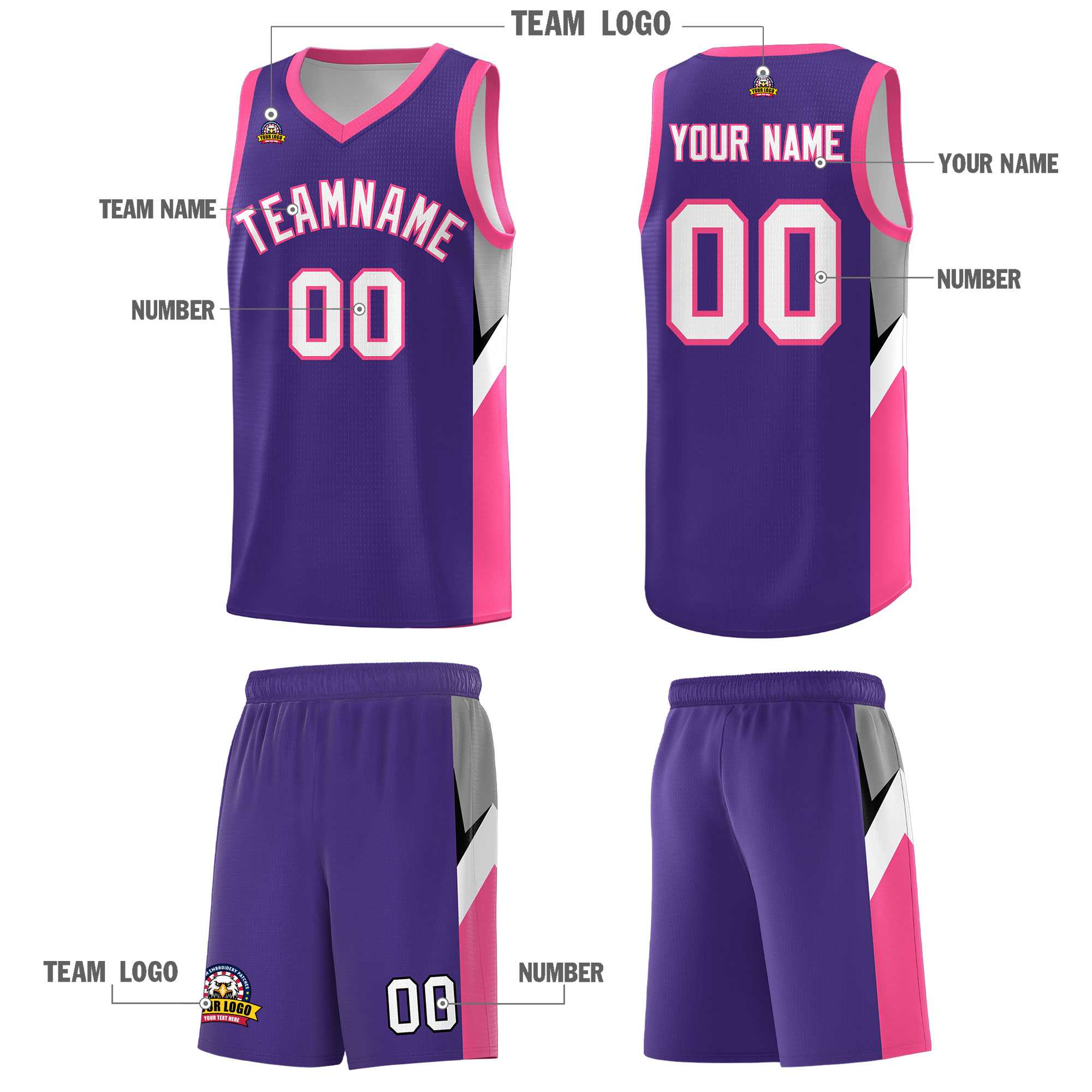 Custom Purple Pink Side Design Sets Sports Uniform Basketball Jersey