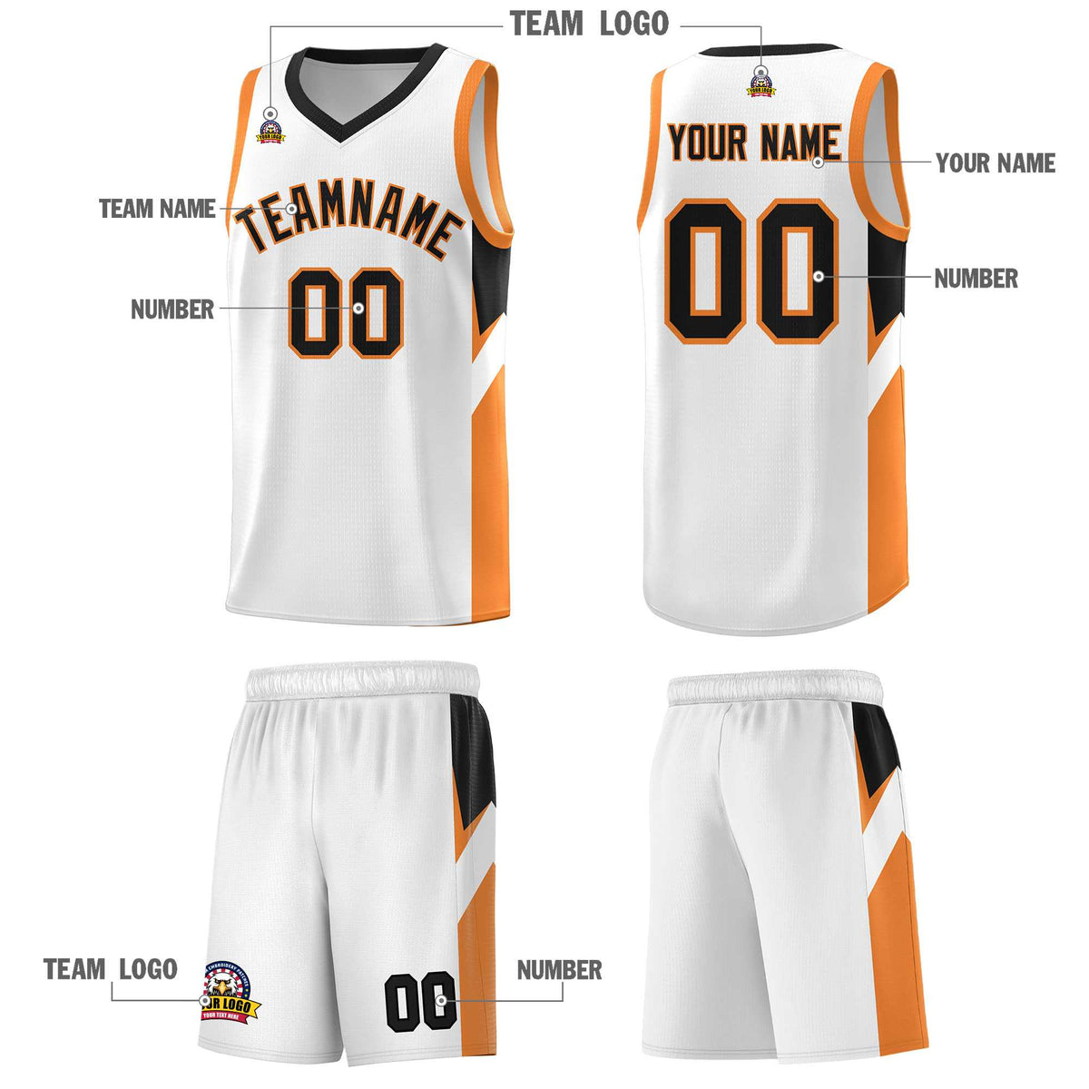 Custom White Black Side Design Sets Sports Uniform Basketball Jersey