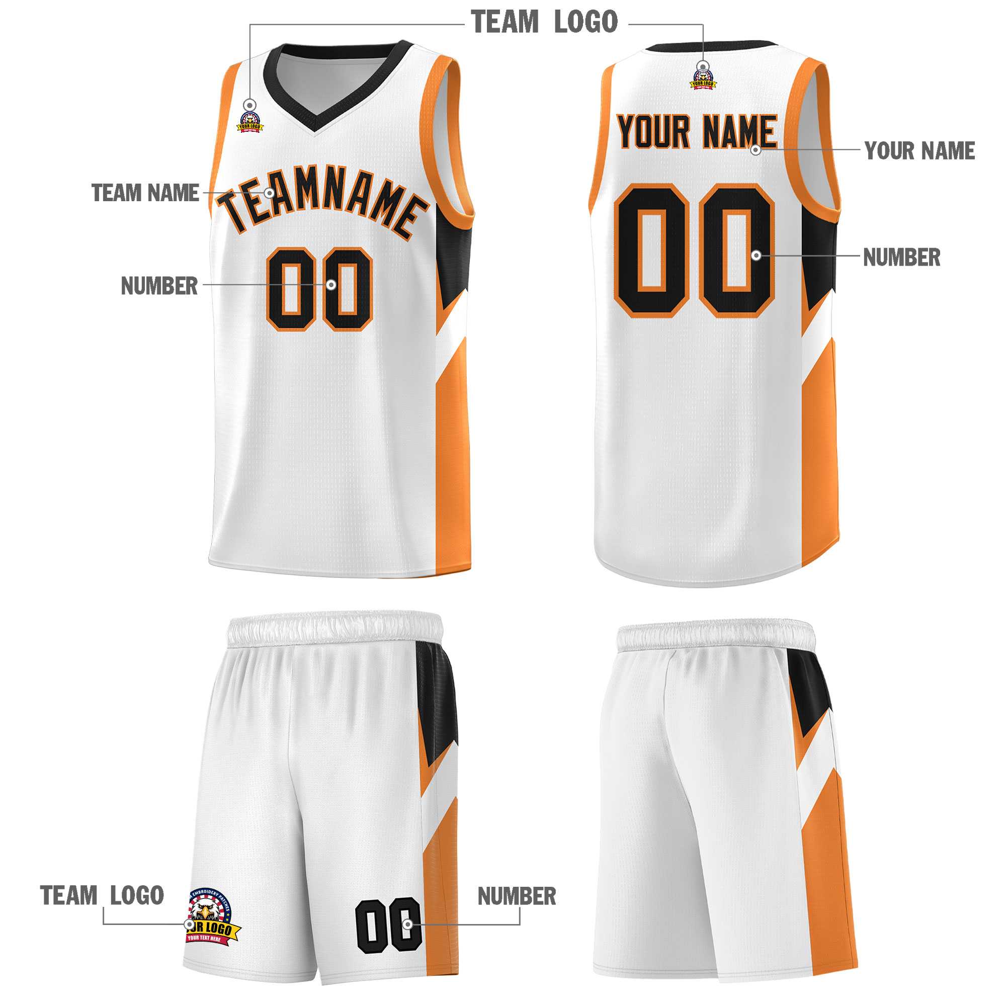 Custom White Black Side Design Sets Sports Uniform Basketball Jersey