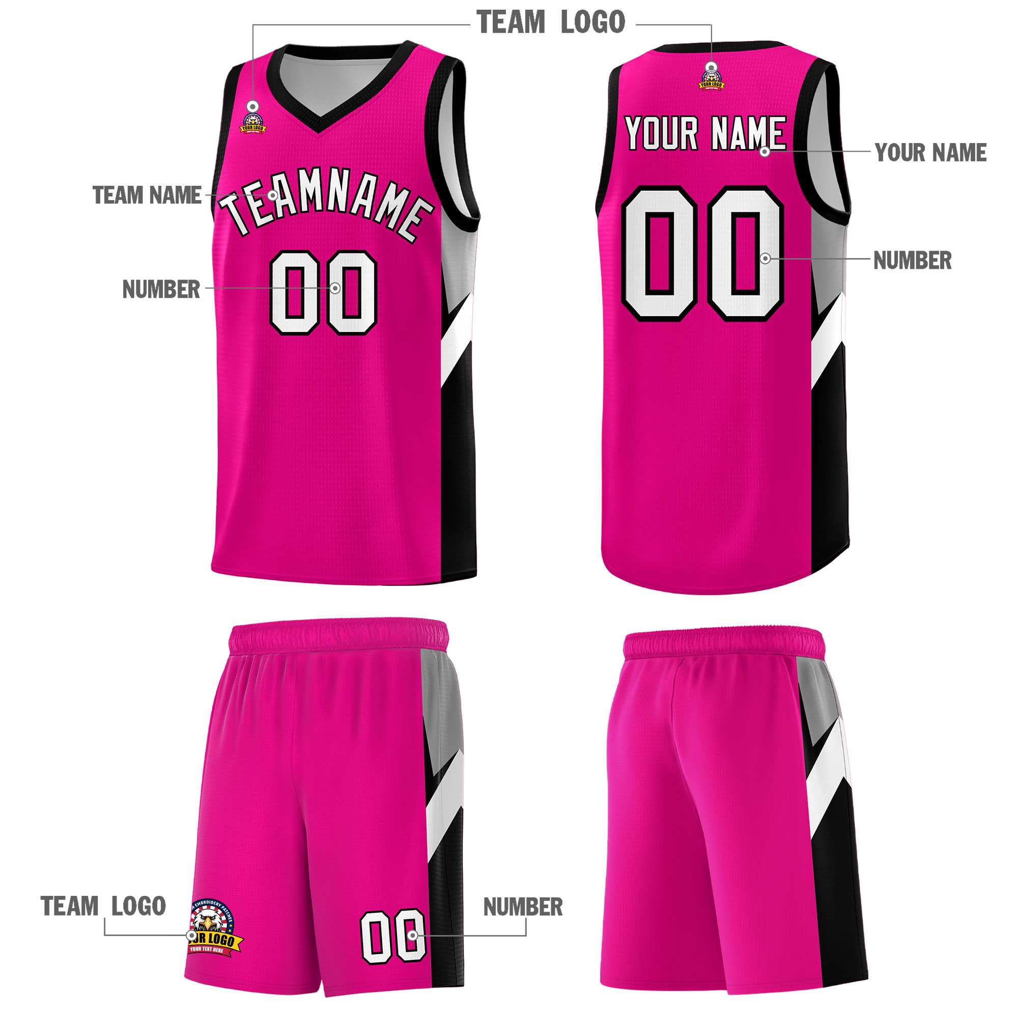 Custom Pink Black Side Design Sets Sports Uniform Basketball Jersey