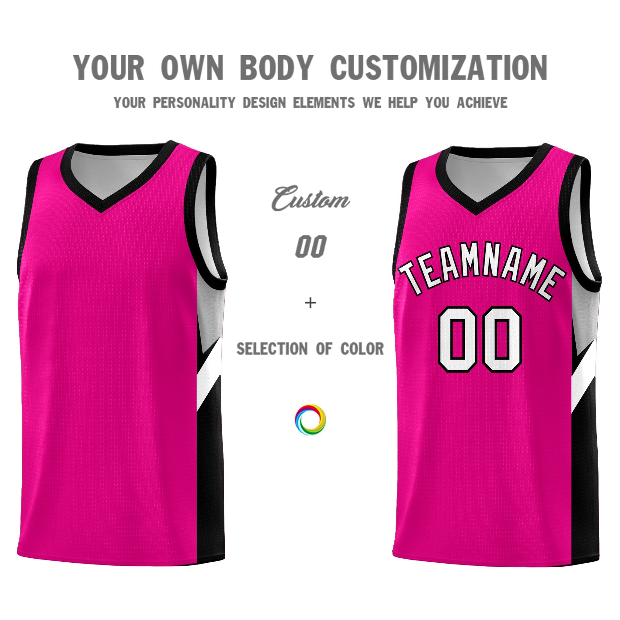Custom Pink Black Side Design Sets Sports Uniform Basketball Jersey