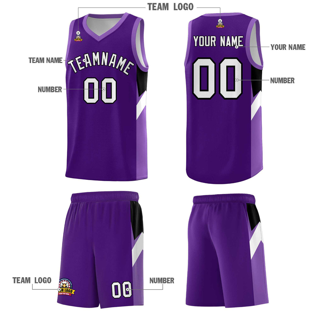 Custom Purple Light Purple Side Design Sets Sports Uniform Basketball Jersey