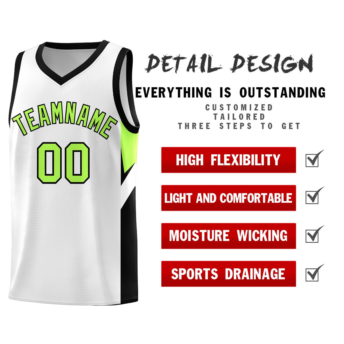 Custom White Black Side Design Sets Sports Uniform Basketball Jersey