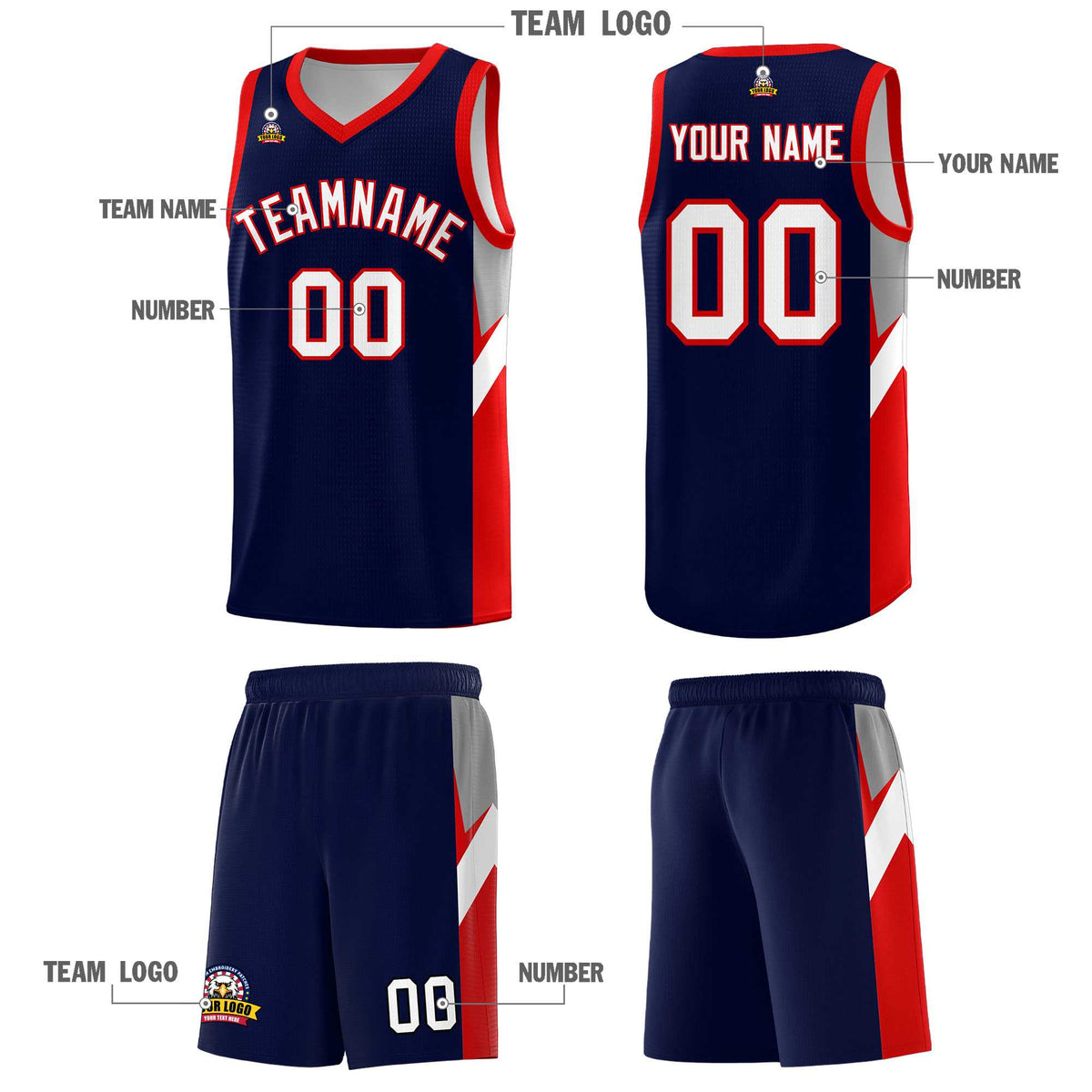 Custom Navy Red Side Design Sets Sports Uniform Basketball Jersey