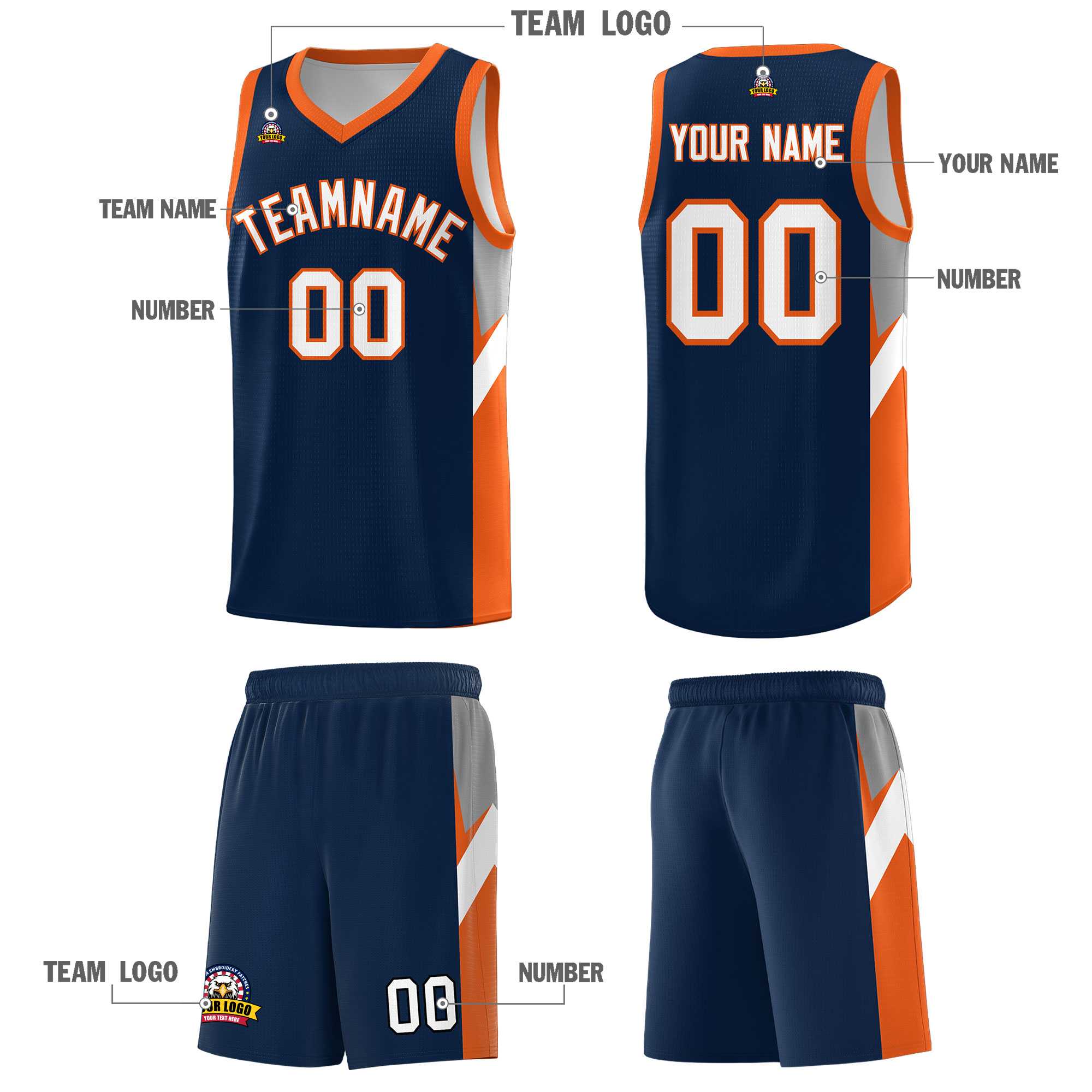 Custom Navy Orange Side Design Sets Sports Uniform Basketball Jersey