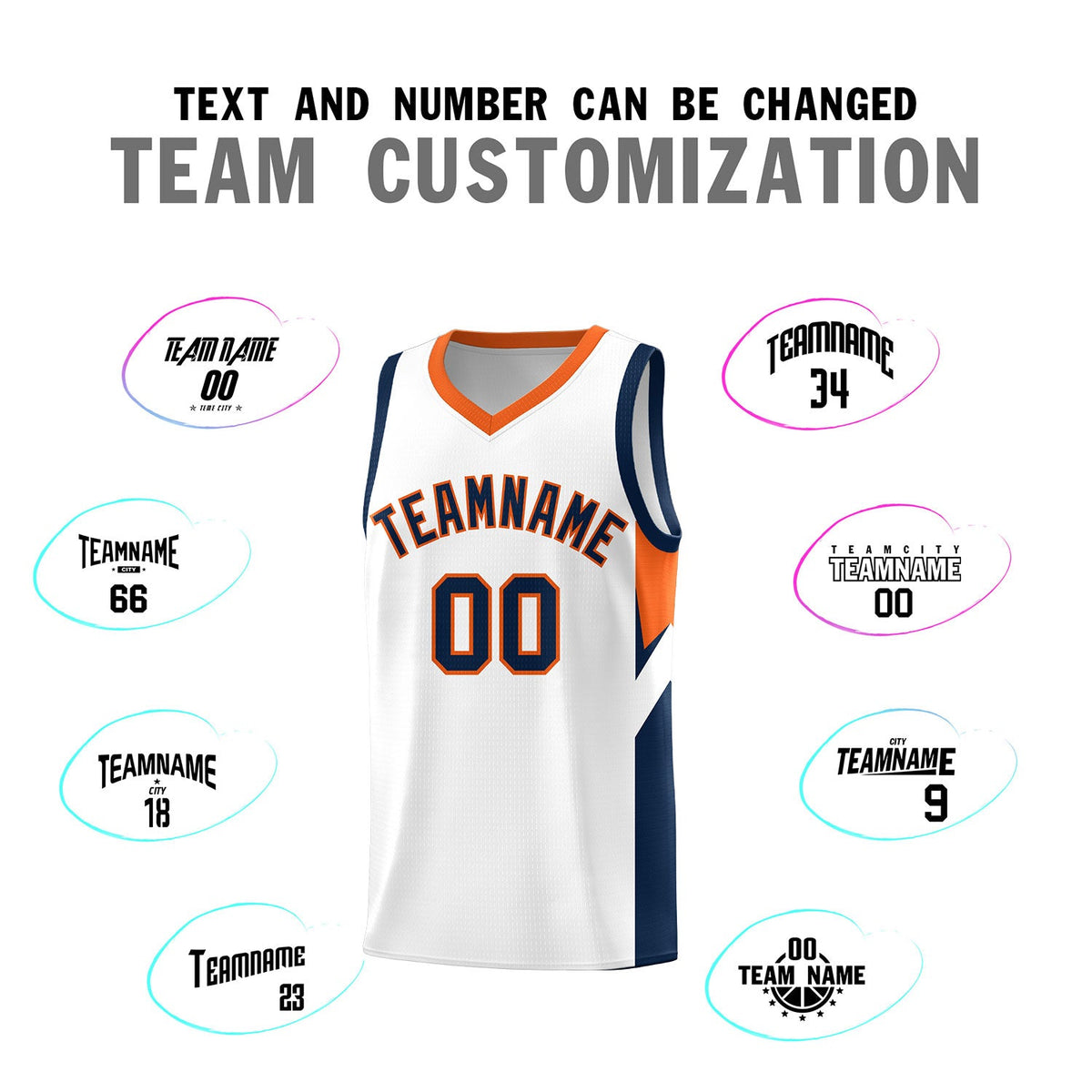 Custom White Orange Side Design Sets Sports Uniform Basketball Jersey