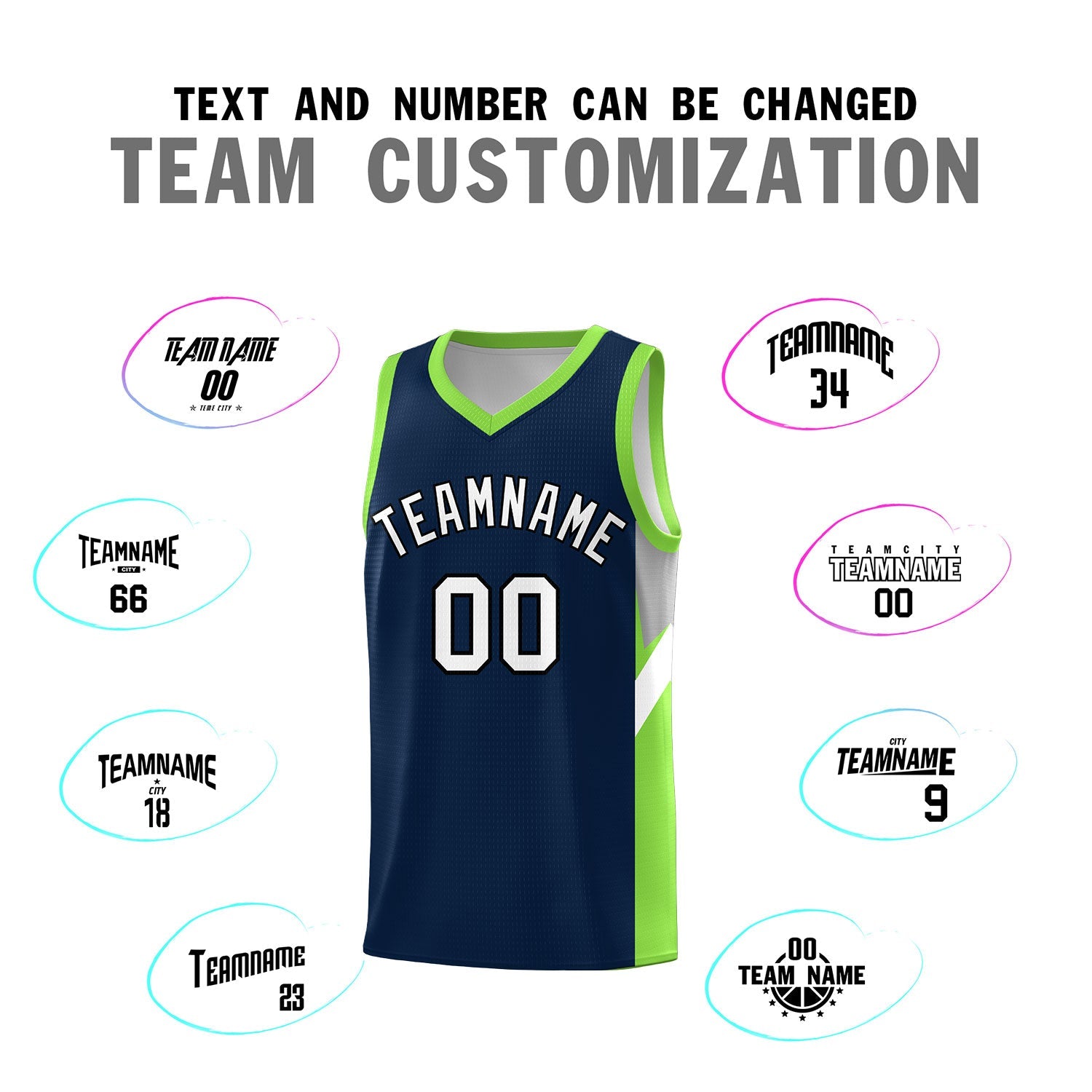 Custom Navy Neon Green Side Design Sets Sports Uniform Basketball Jersey