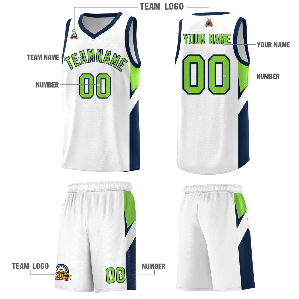 Custom White Navy Side Design Sets Sports Uniform Basketball Jersey