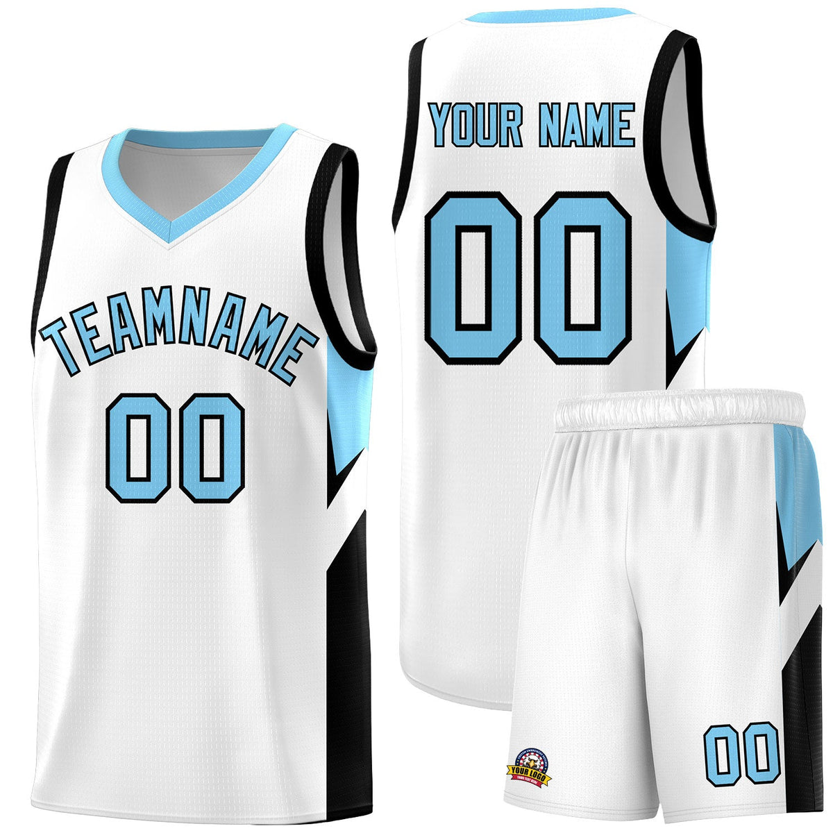 Custom White Light Blue Side Design Sets Sports Uniform Basketball Jersey