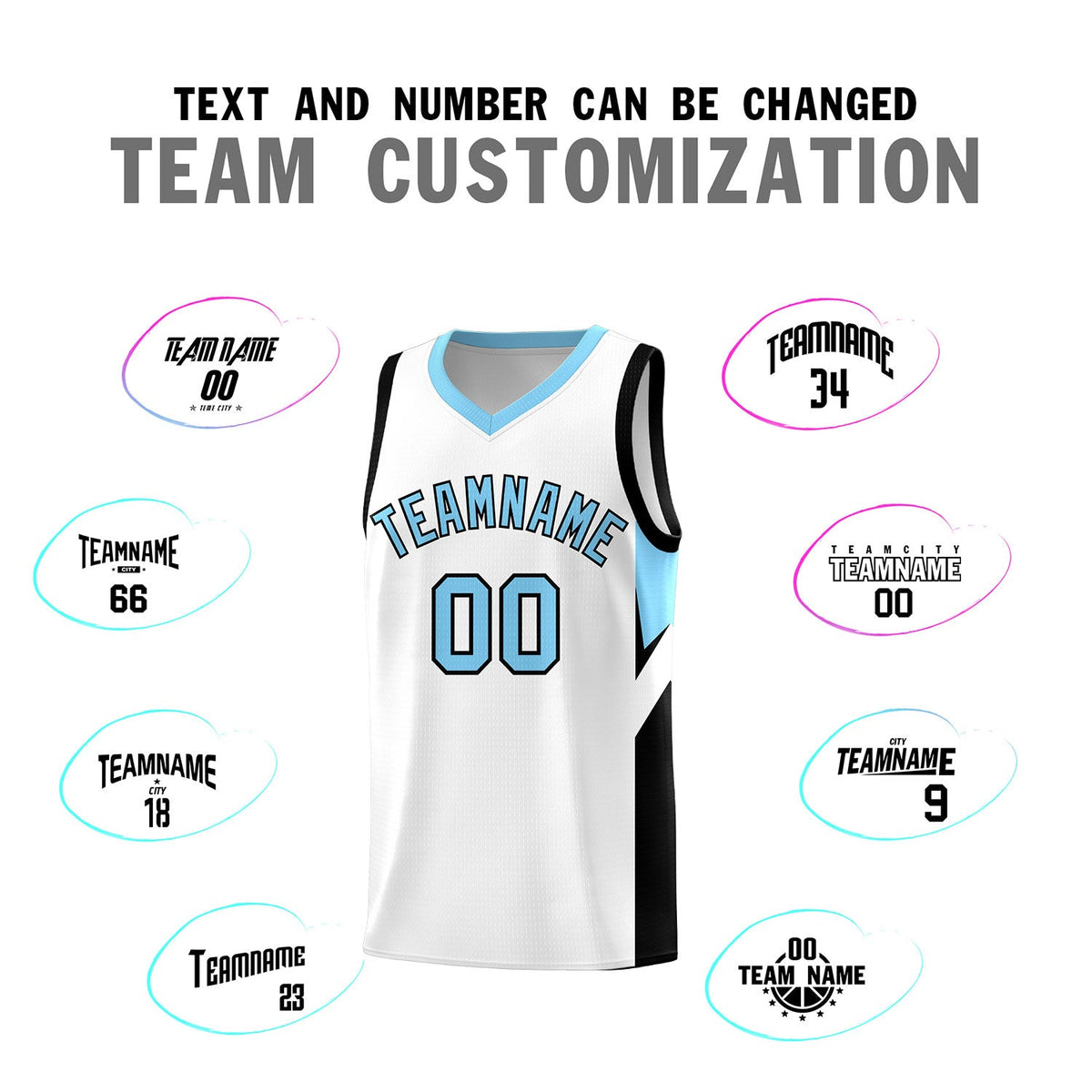 Custom White Light Blue Side Design Sets Sports Uniform Basketball Jersey