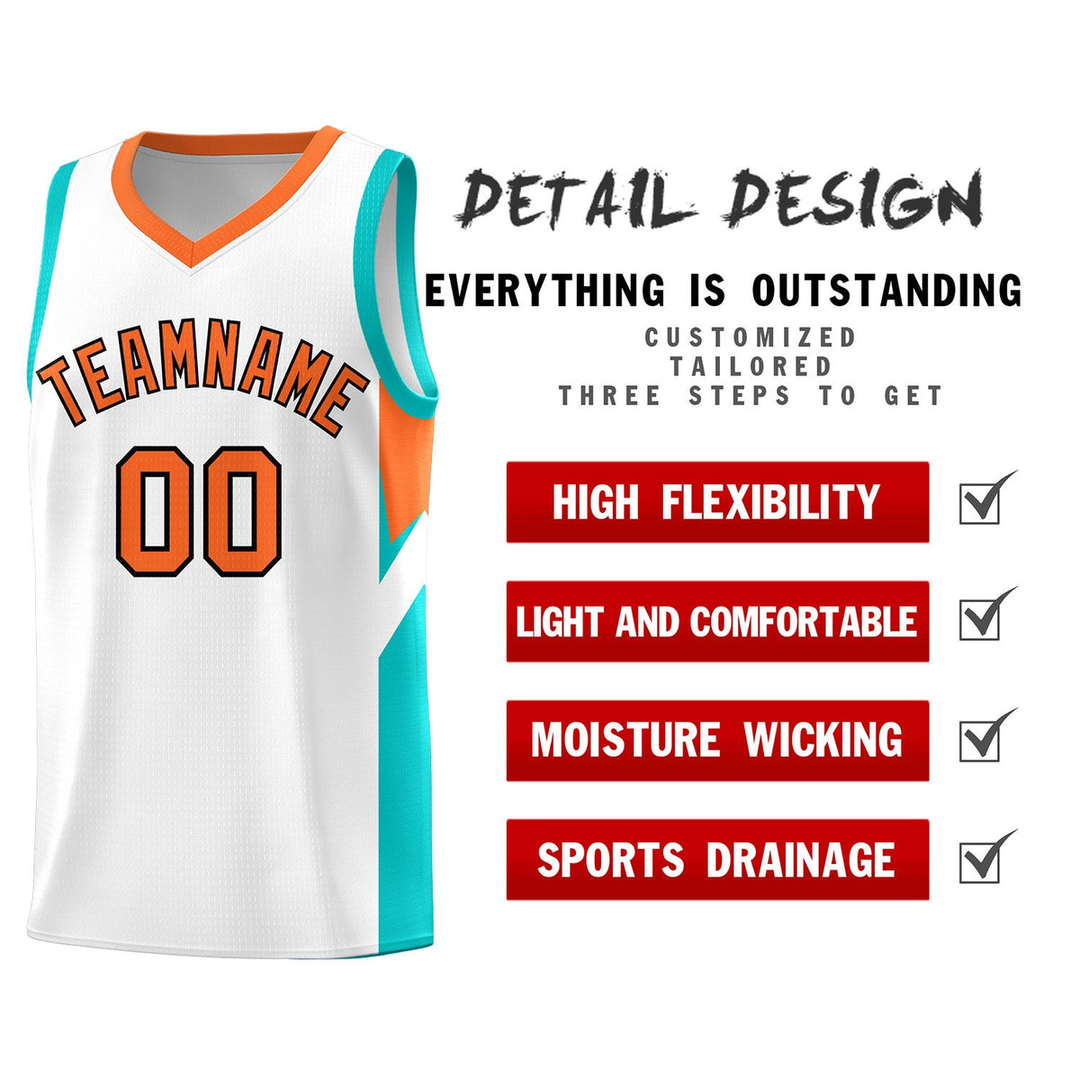 Custom White Orange Side Design Sets Sports Uniform Basketball Jersey