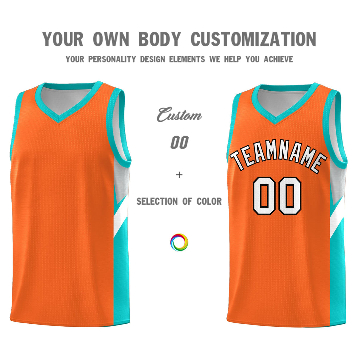 Custom Orange Aqua Side Design Sets Sports Uniform Basketball Jersey