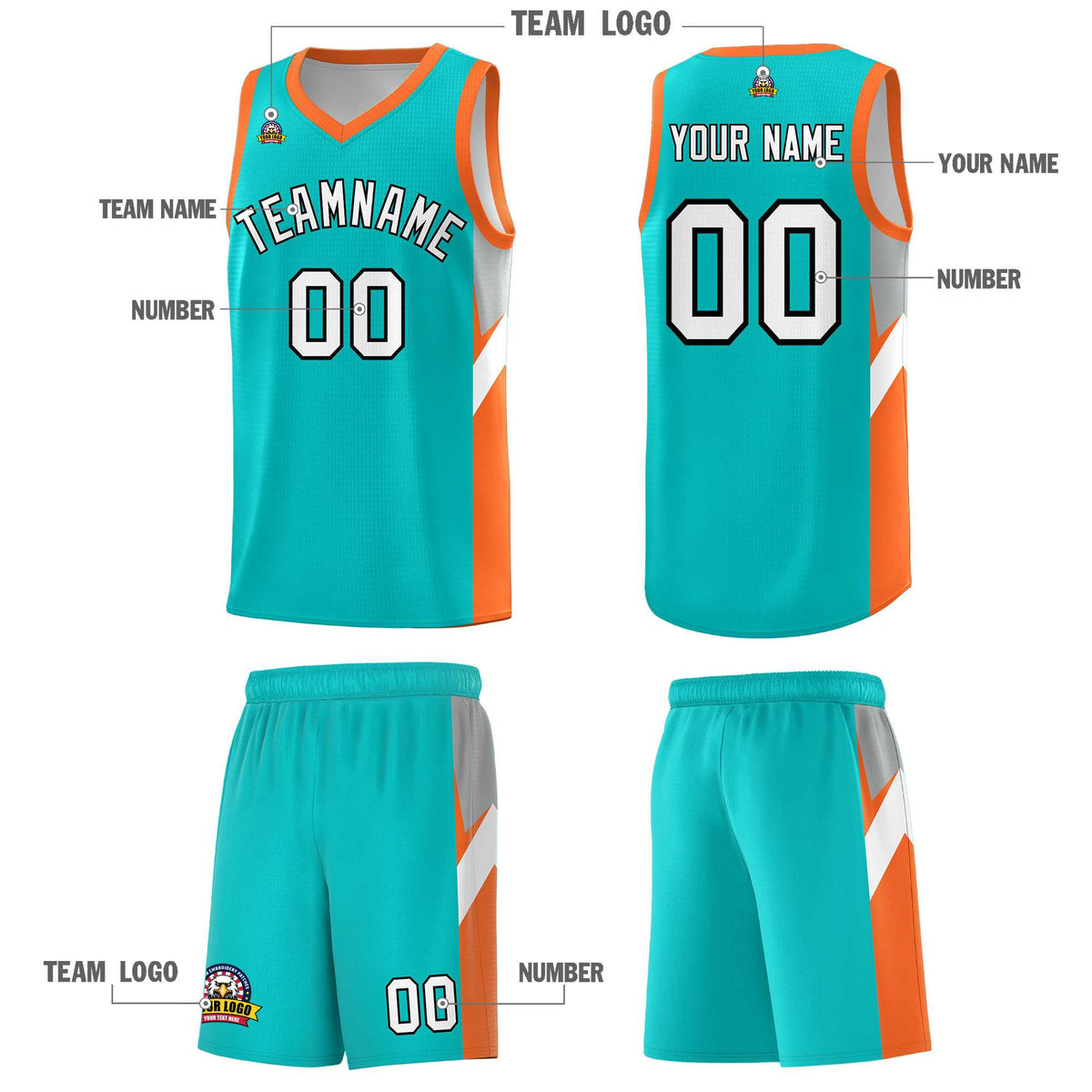 Custom Aqua Orange Side Design Sets Sports Uniform Basketball Jersey