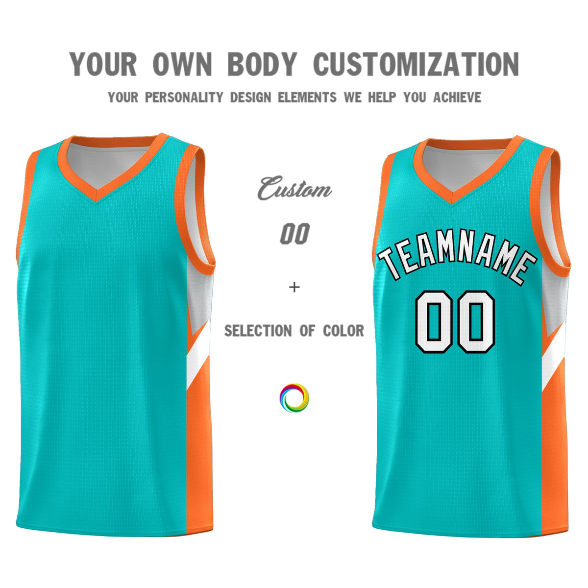 Custom Aqua Orange Side Design Sets Sports Uniform Basketball Jersey