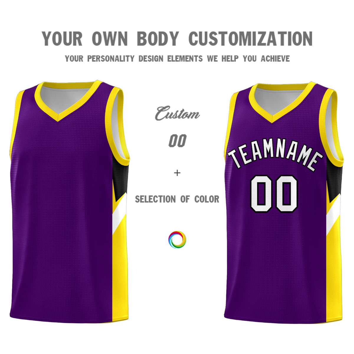 Custom Purple Gold Side Design Sets Sports Uniform Basketball Jersey