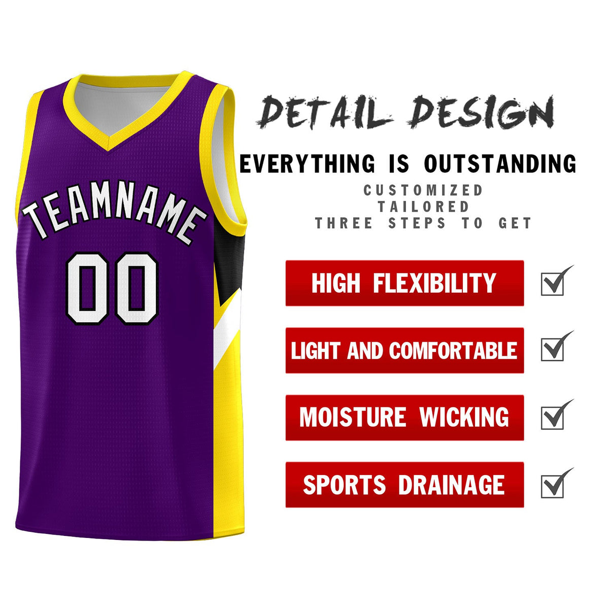 Custom Purple Gold Side Design Sets Sports Uniform Basketball Jersey