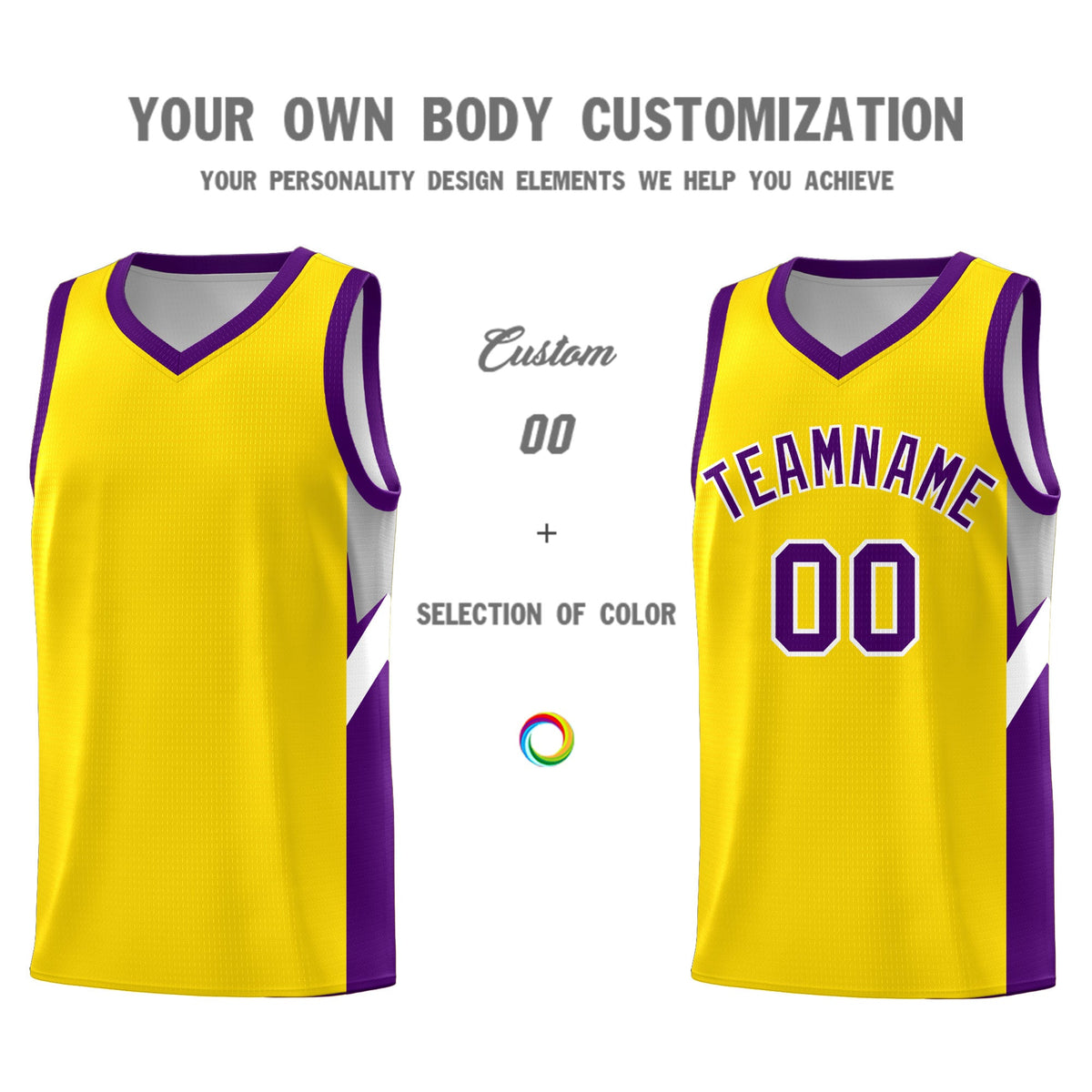 Custom Gold Purple Side Design Sets Sports Uniform Basketball Jersey