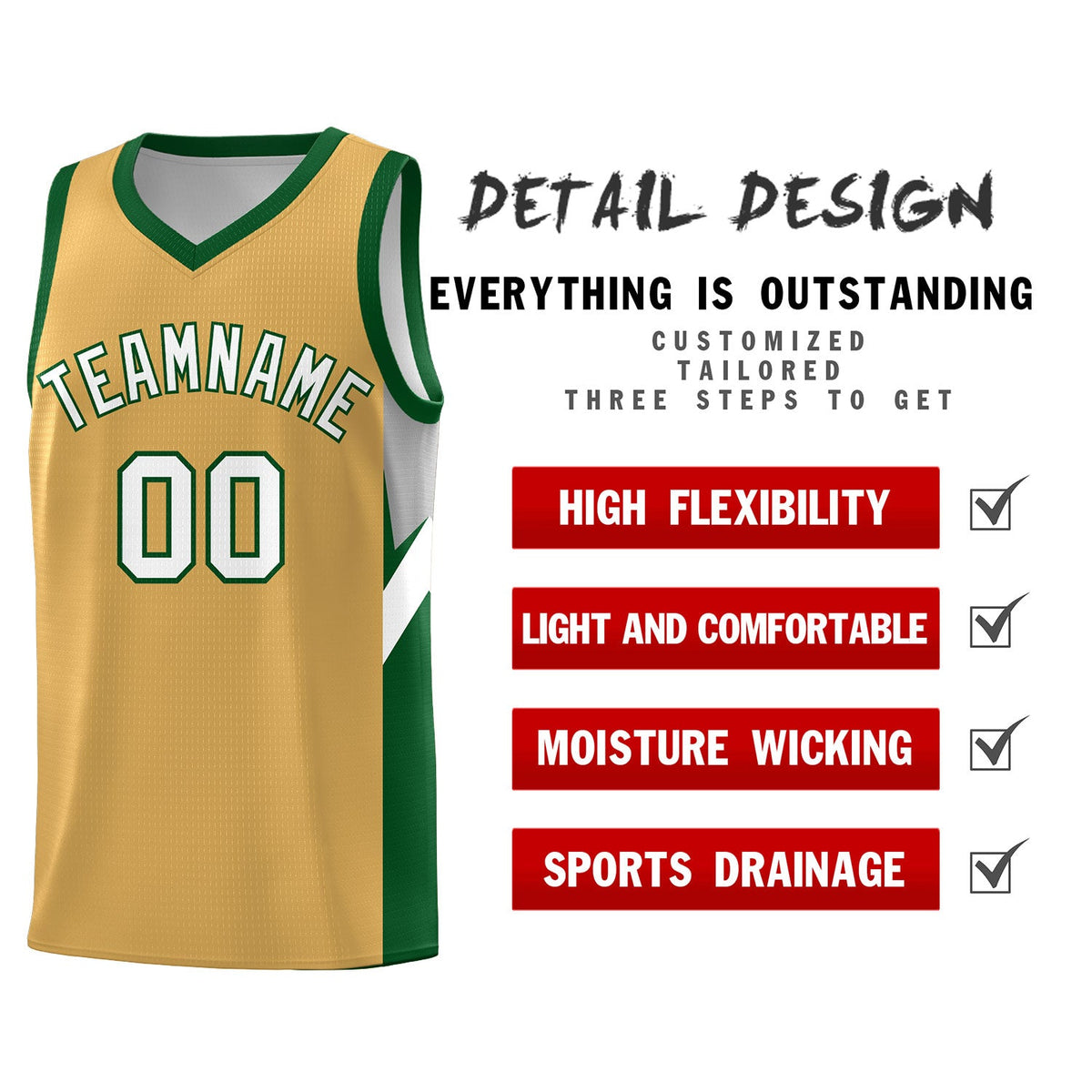 Custom Buckskin Brown Green Side Design Sets Sports Uniform Basketball Jersey