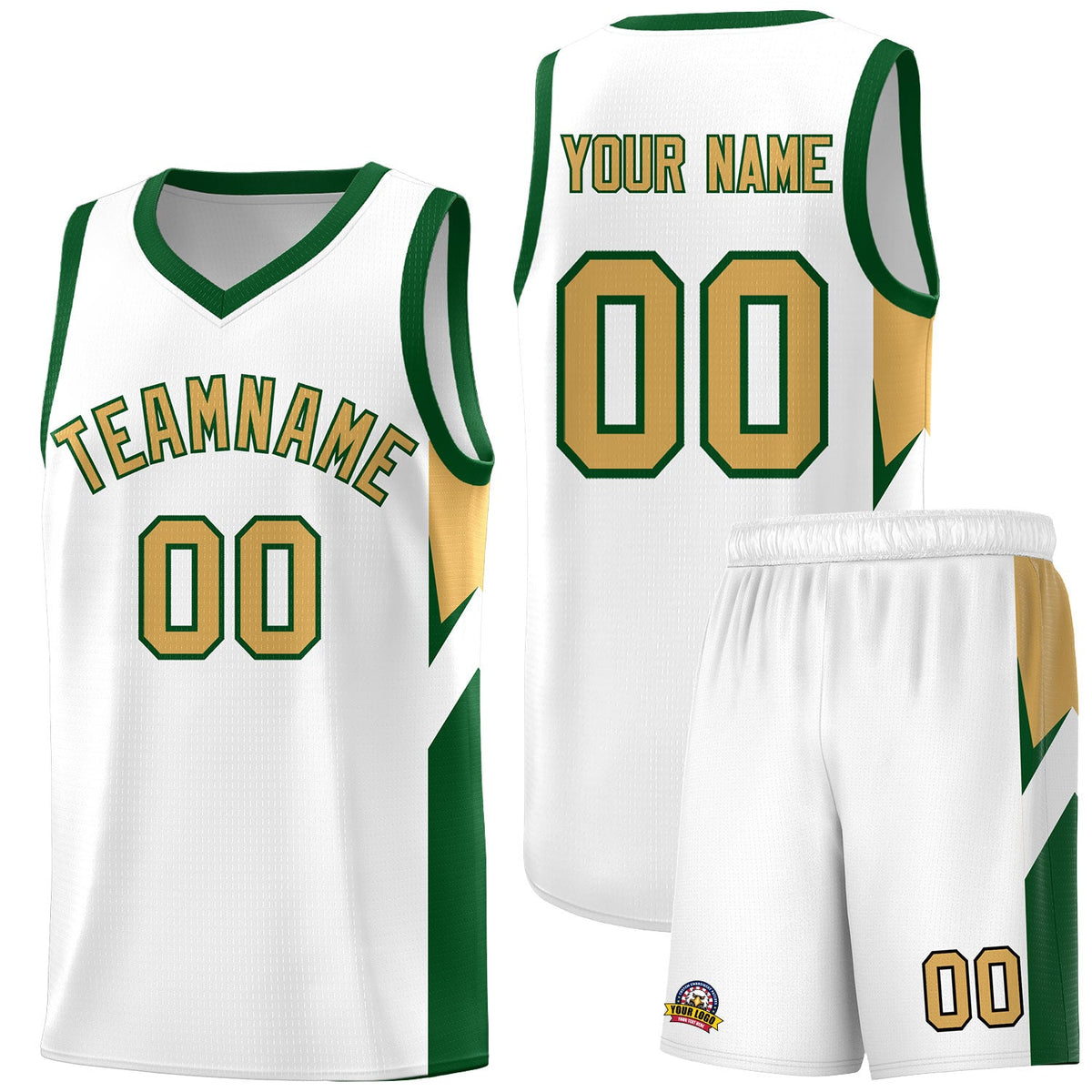 Custom White Green Side Design Sets Sports Uniform Basketball Jersey