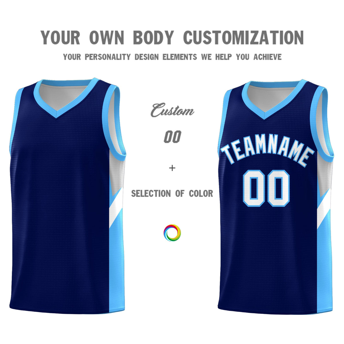 Custom Navy Powder Blue Side Design Sets Sports Uniform Basketball Jersey