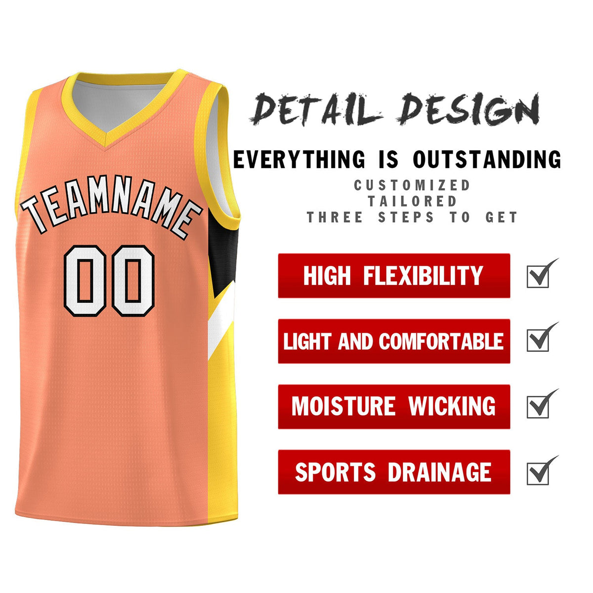 Custom Orange Gold Side Design Sets Sports Uniform Basketball Jersey