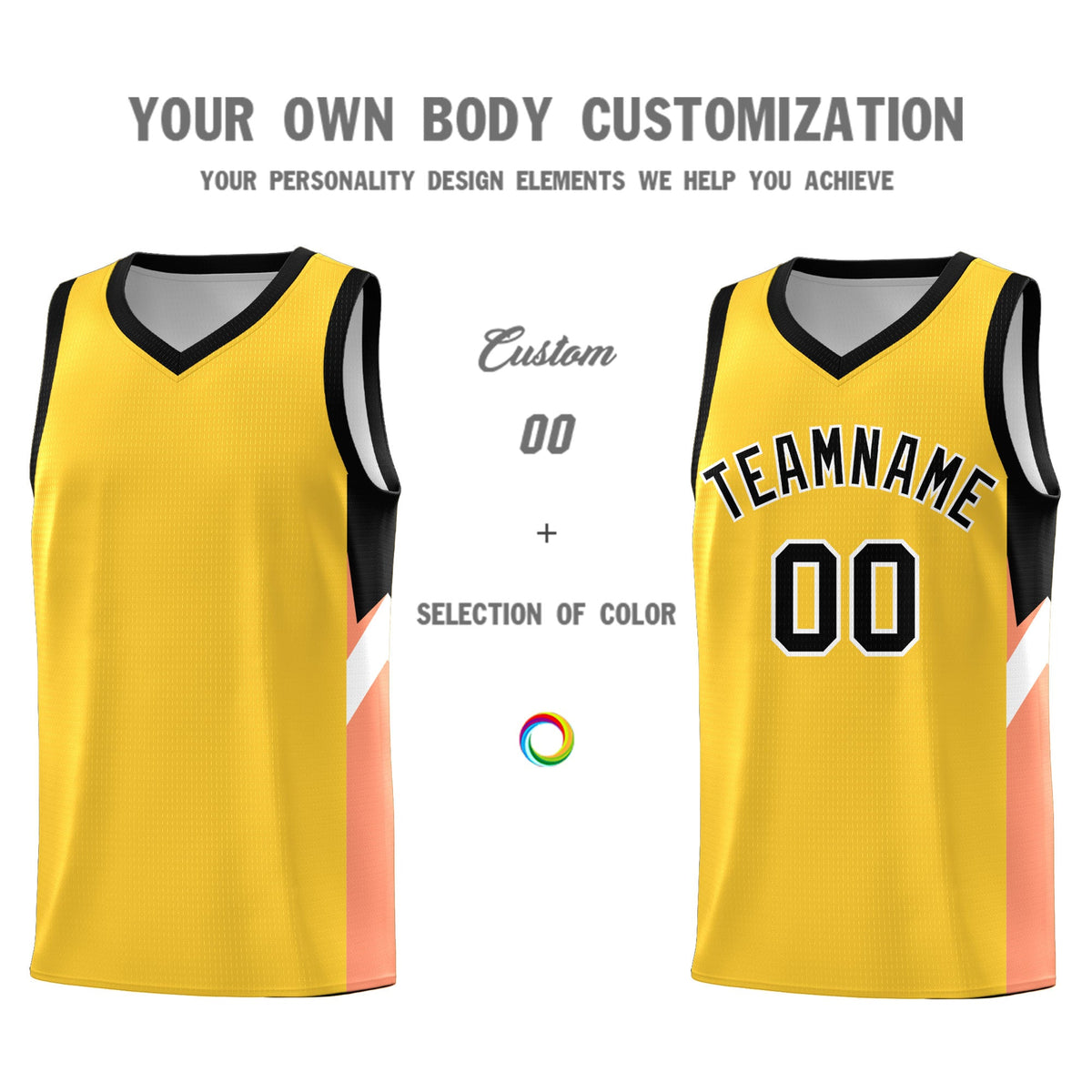 Custom Gold Black Side Design Sets Sports Uniform Basketball Jersey